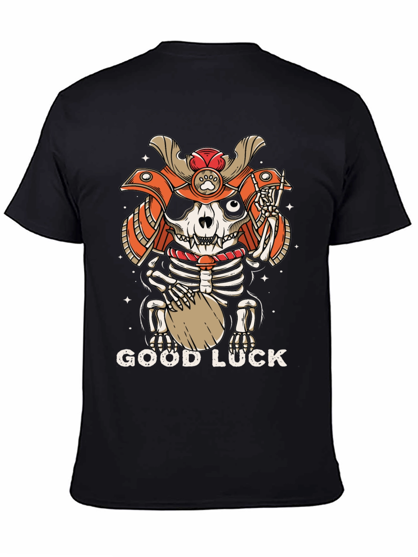 Samurai Cat Skeleton Good Luck Graphic Tee