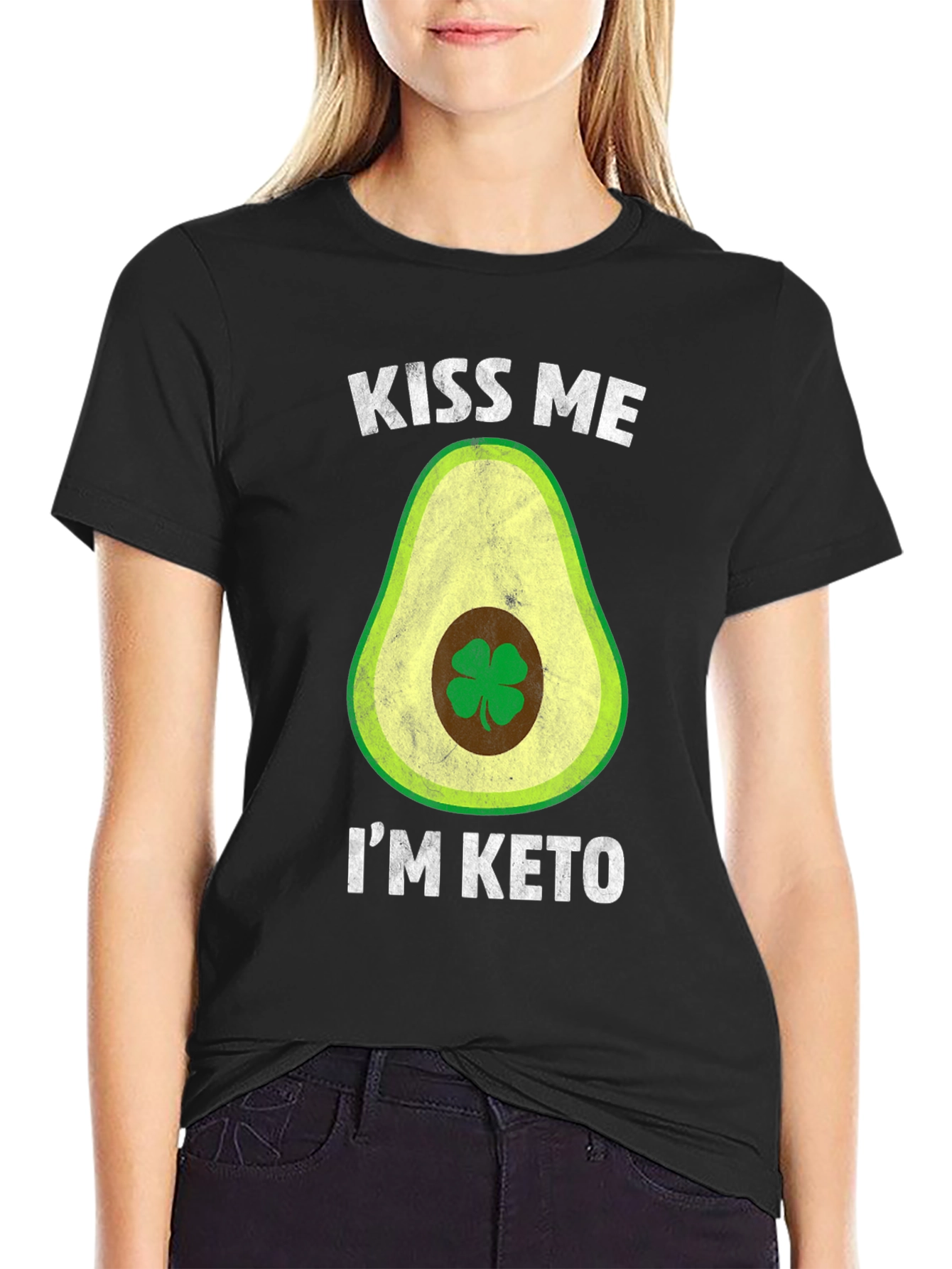 Kiss Me Im Keto T-Shirt - Avocado Clover Design