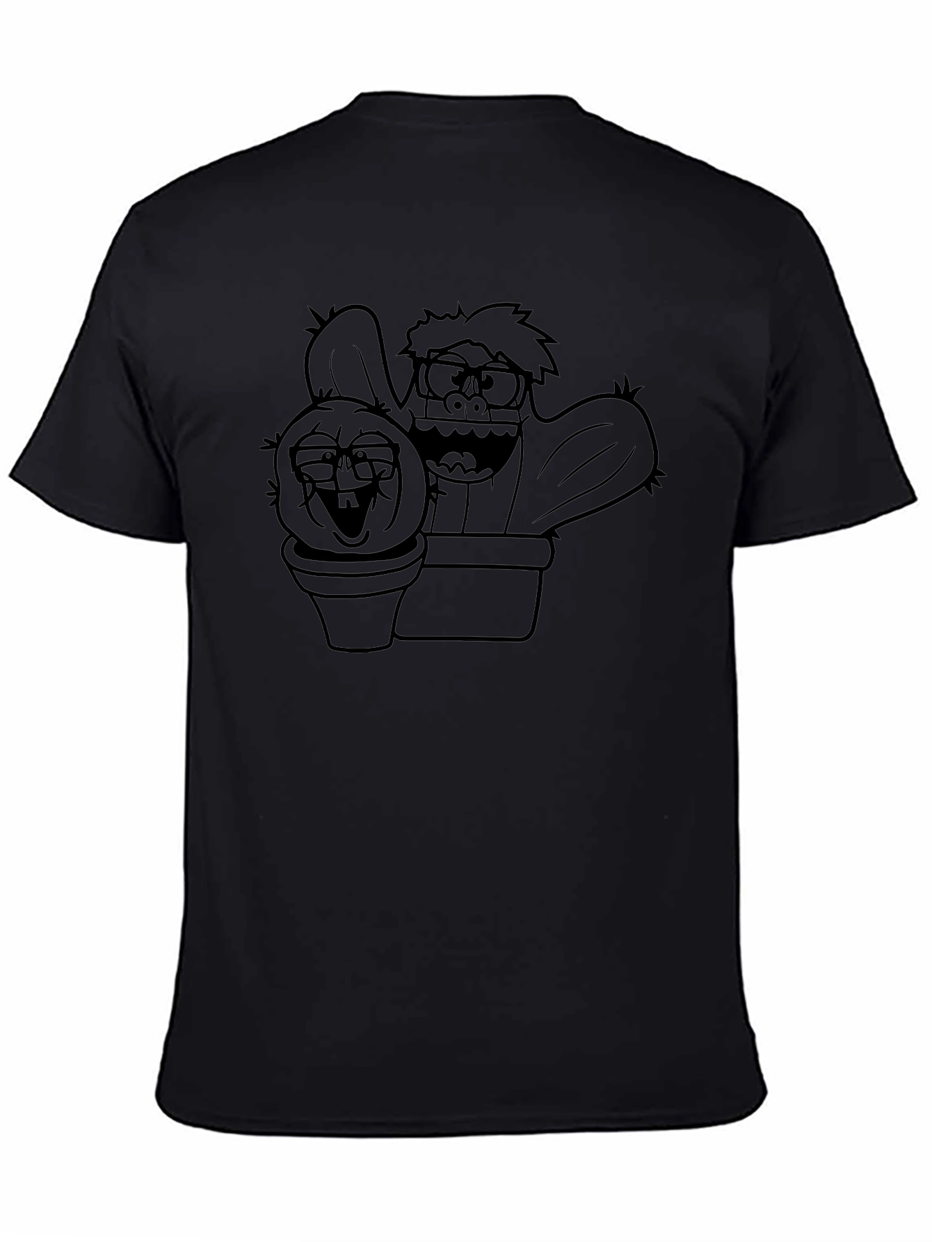 Cartoon Cactus Graphic Tee - Black