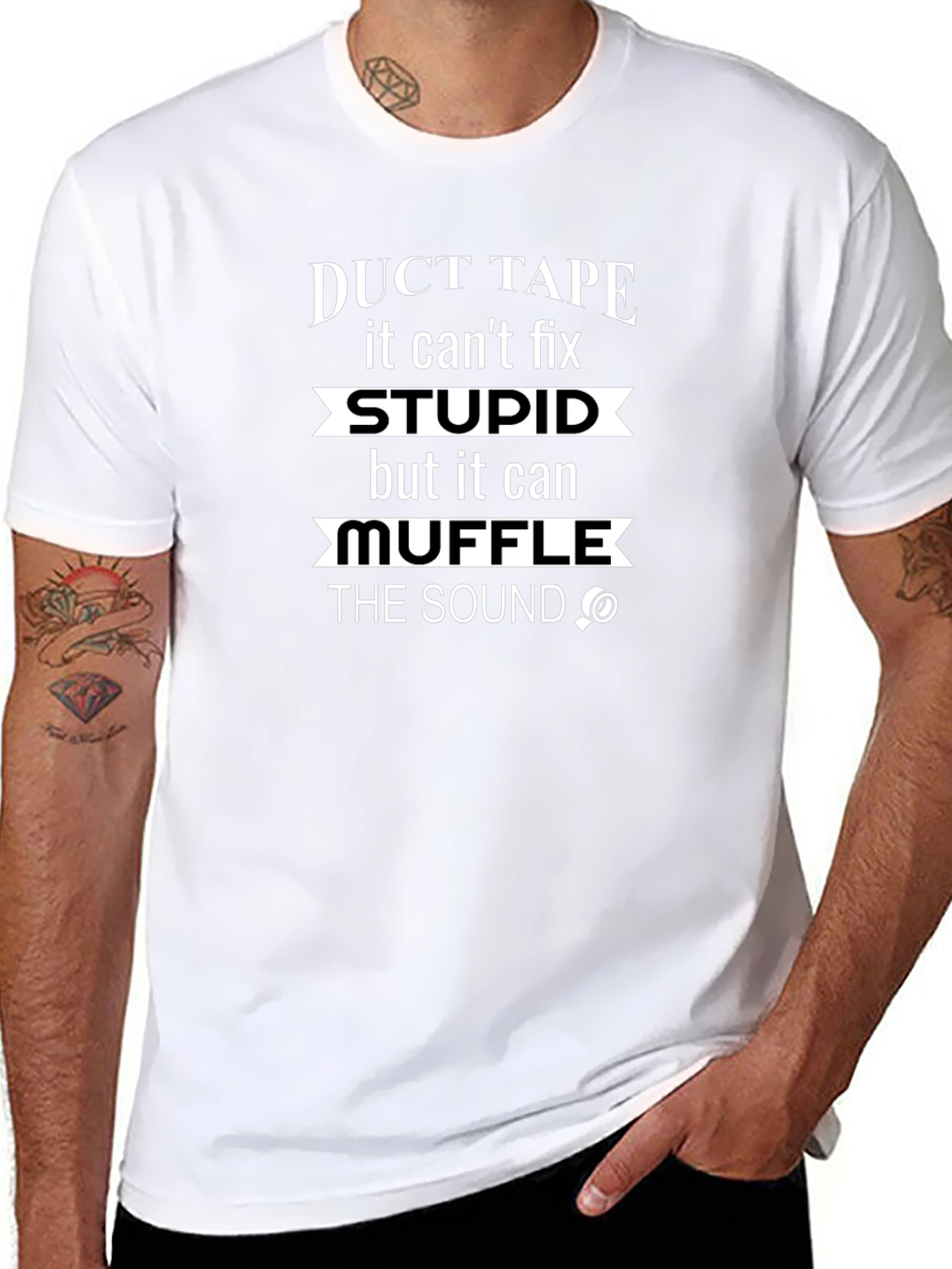 Funny Duct Tape Fix Stupid Mens Black T-Shirt