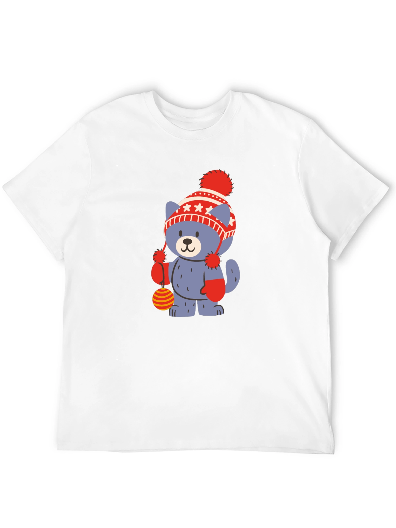 Cute Cartoon Bear in Hat Black T-Shirt