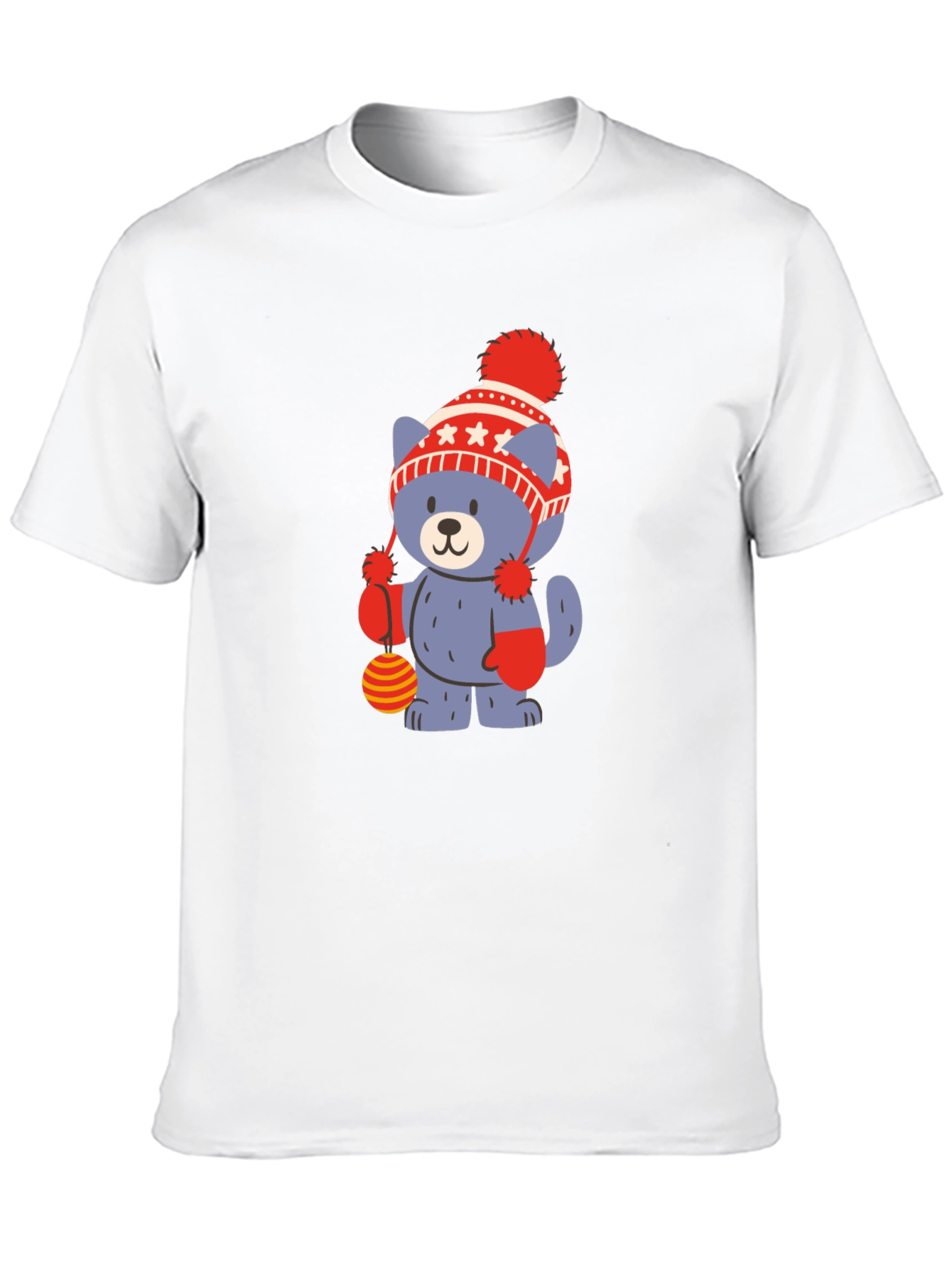 Cute Cartoon Bear in Hat Black T-Shirt