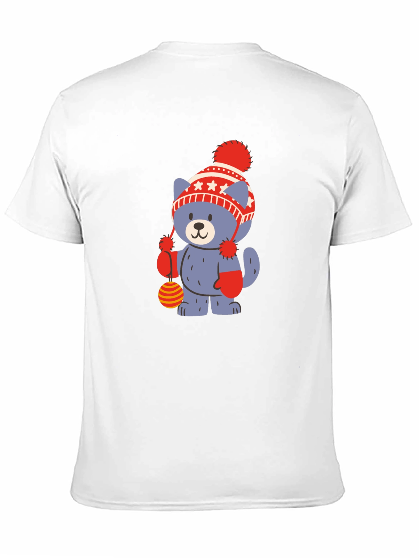 Cute Cartoon Bear in Hat Black T-Shirt