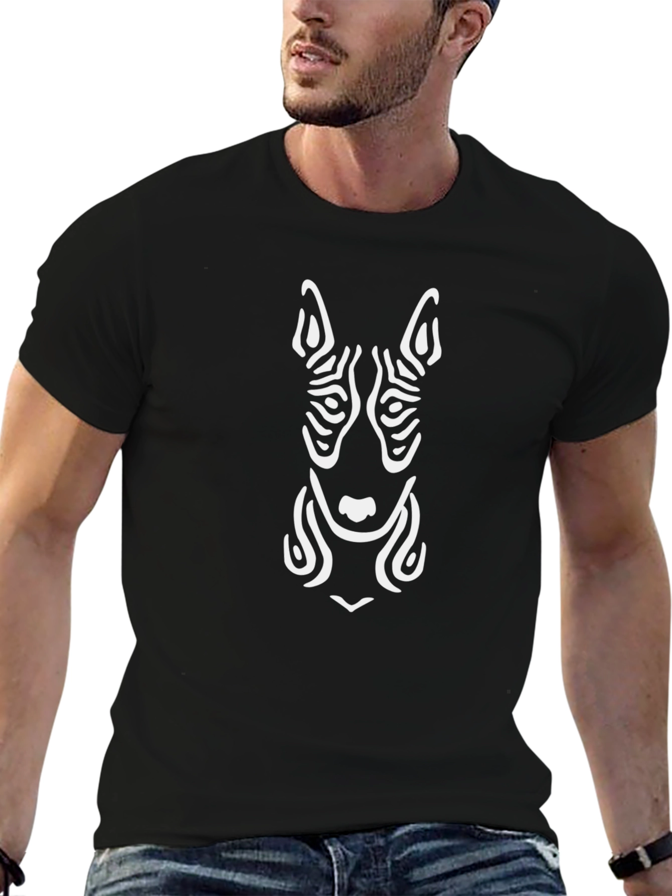 Stylish Zebra Dog Graphic Black T-Shirt