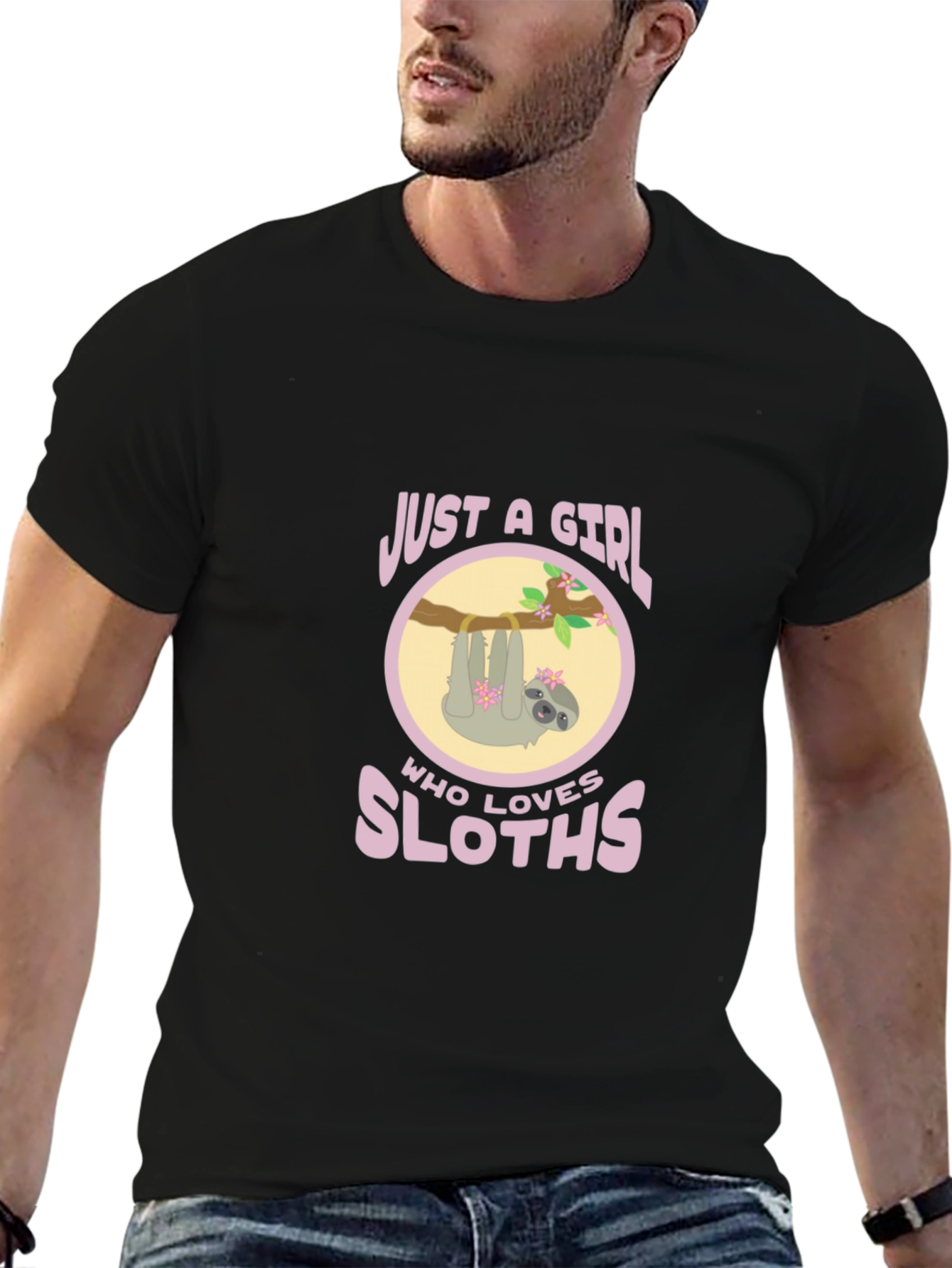 Girl Who Loves Sloths Black Tee