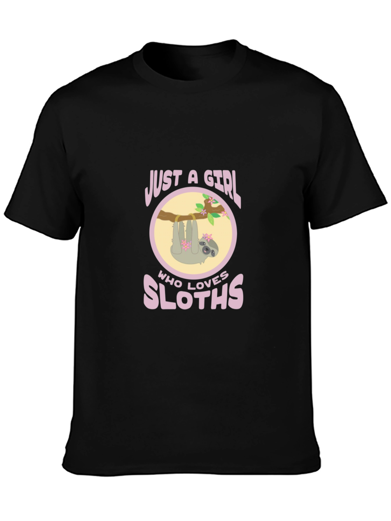 Girl Who Loves Sloths Black Tee