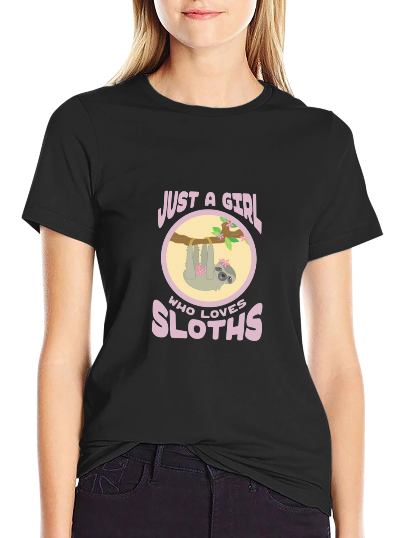 Girl Who Loves Sloths Black Tee