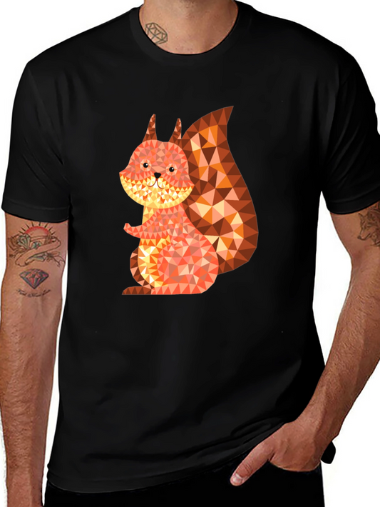 Geometric Squirrel Graphic Tee - Black