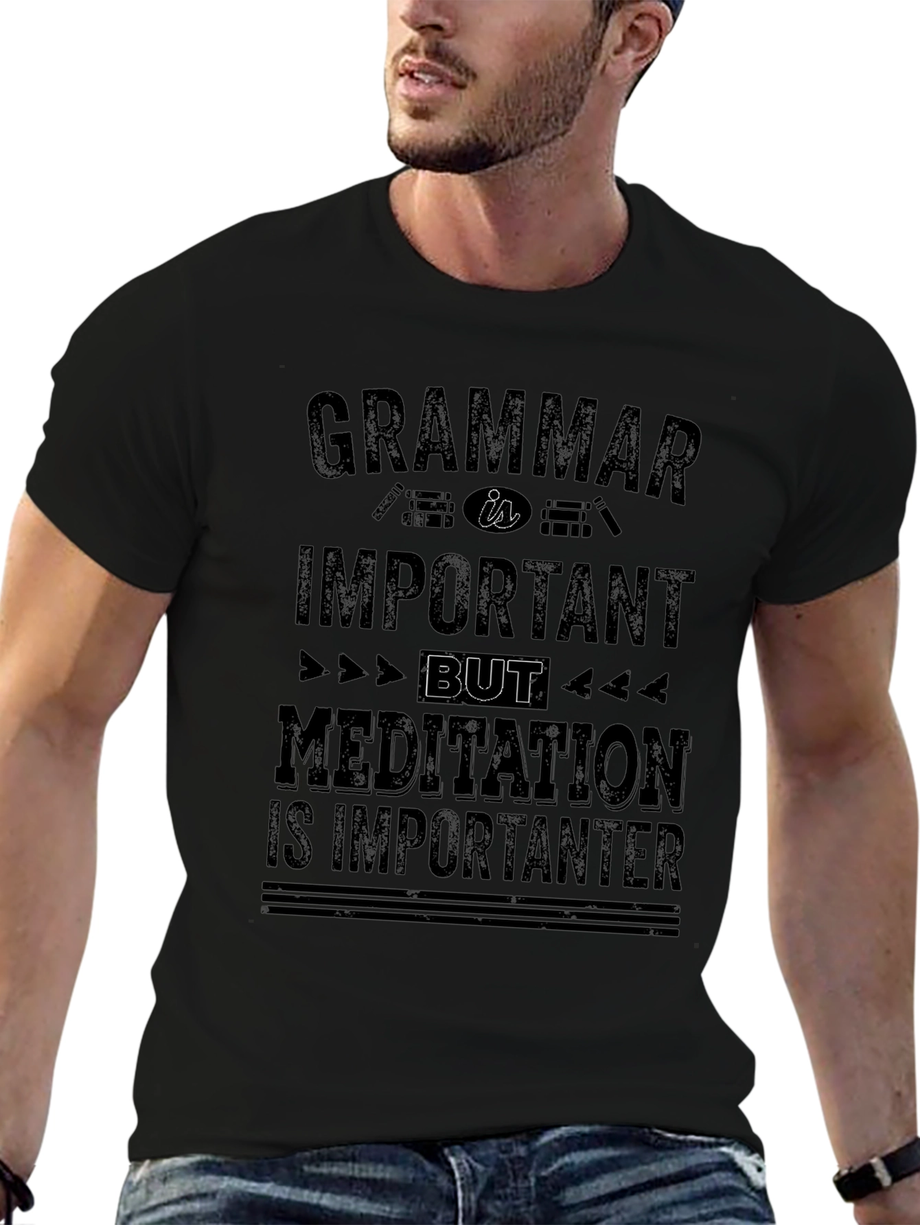 Grammar Meditation T-Shirt | Mens Black Graphic Tee
