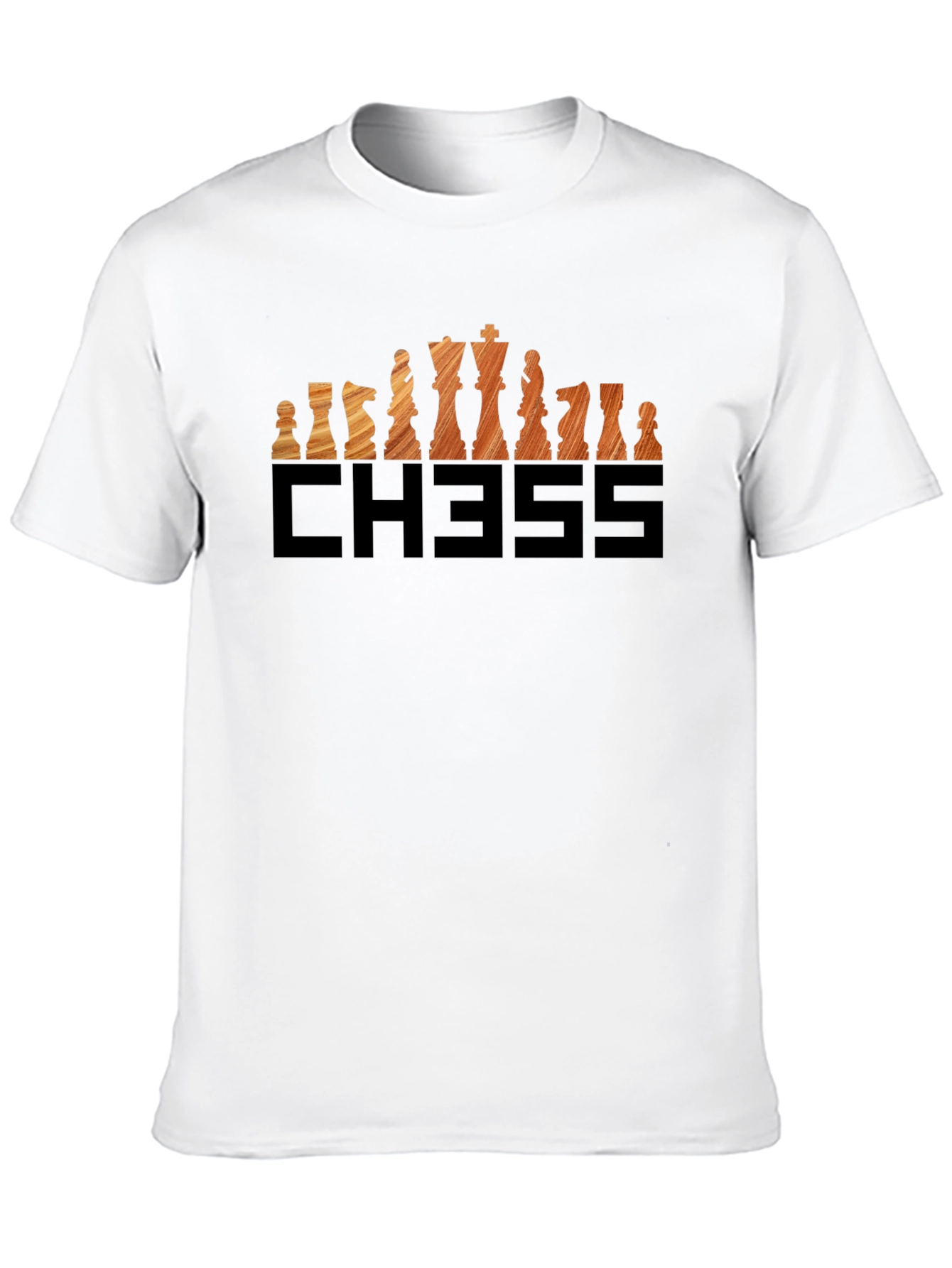 Chess Piece Graphic Tee - Wood Grain Design