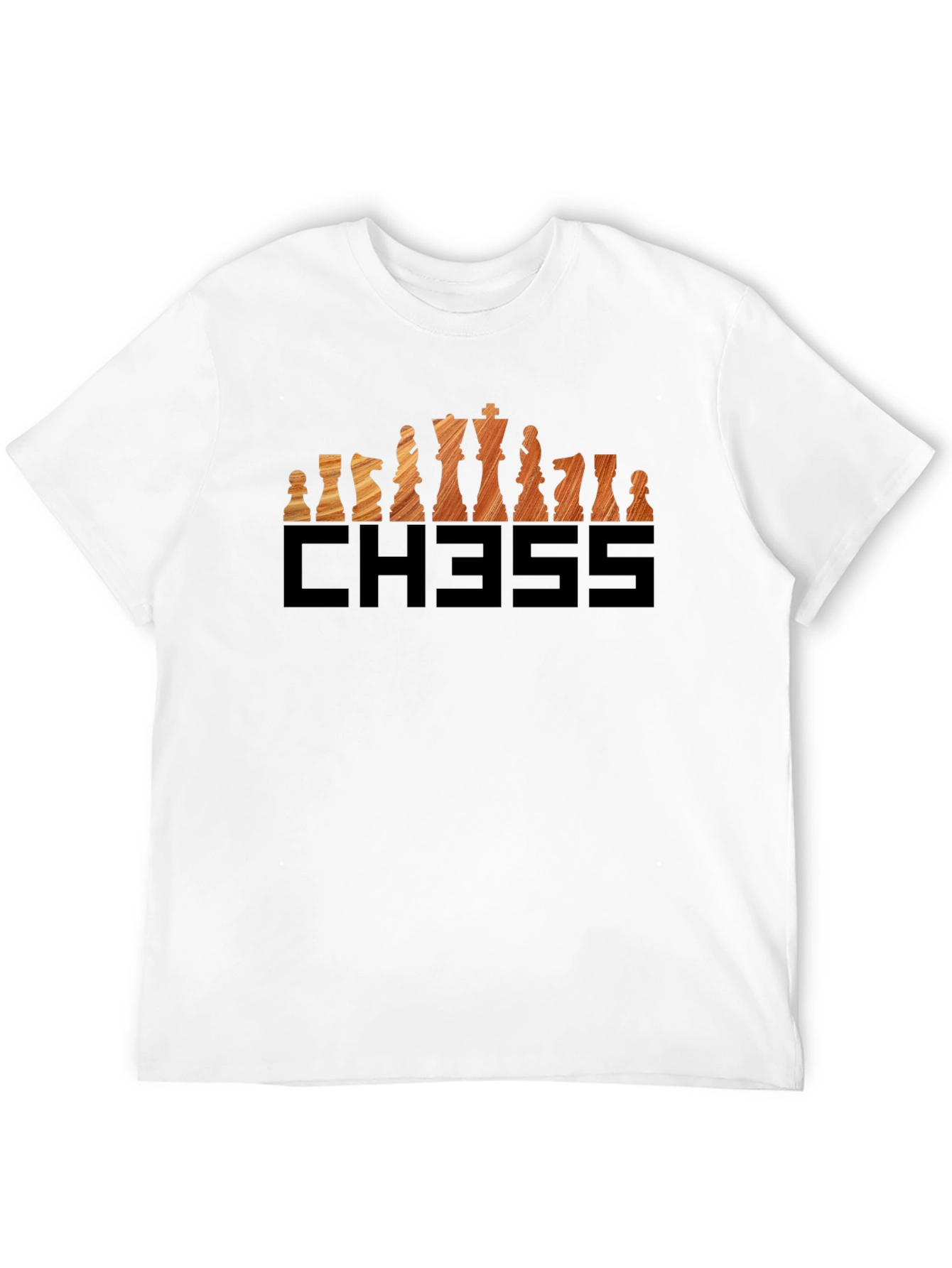 Chess Piece Graphic Tee - Wood Grain Design