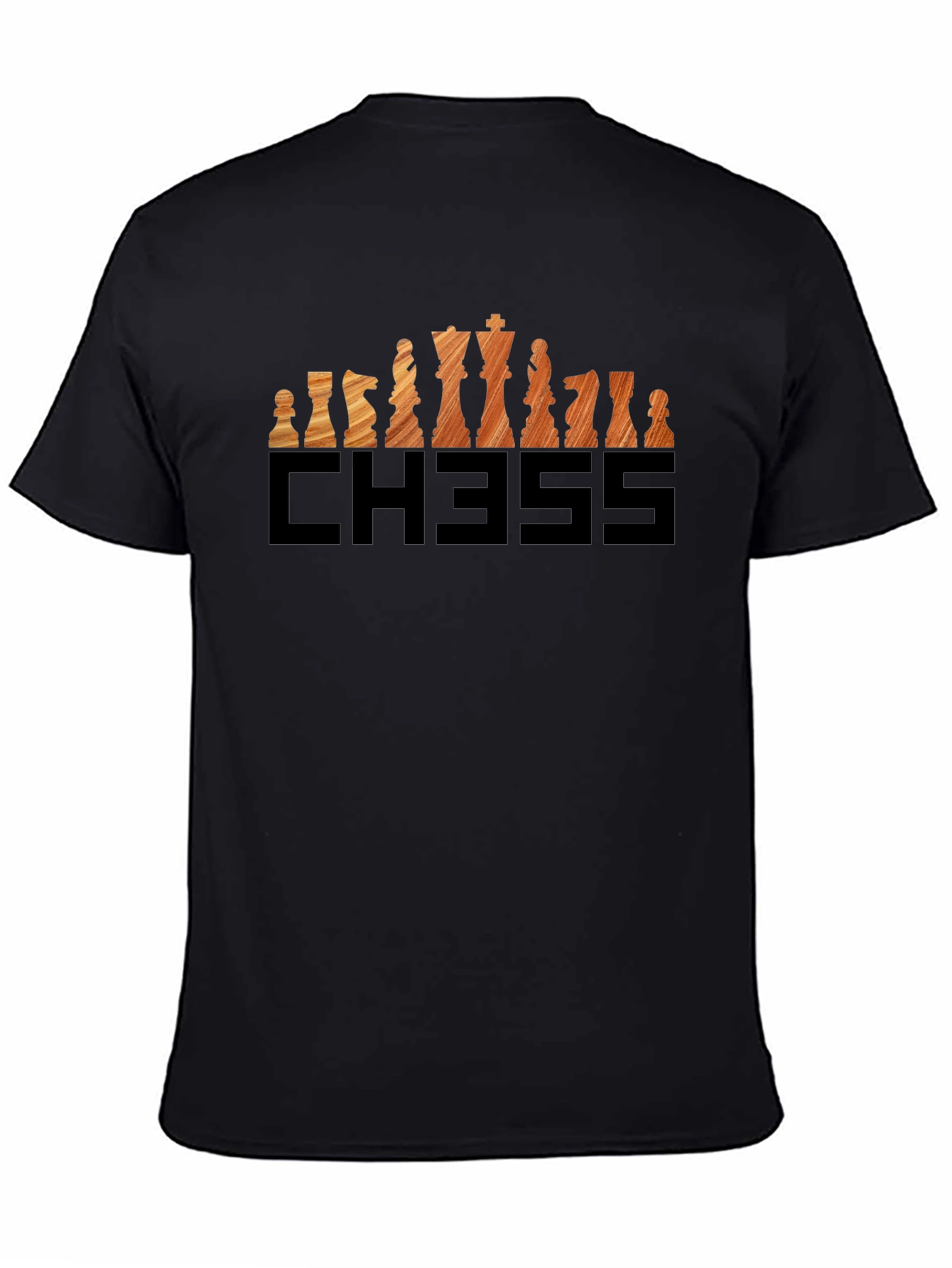 Chess Piece Graphic Tee - Wood Grain Design