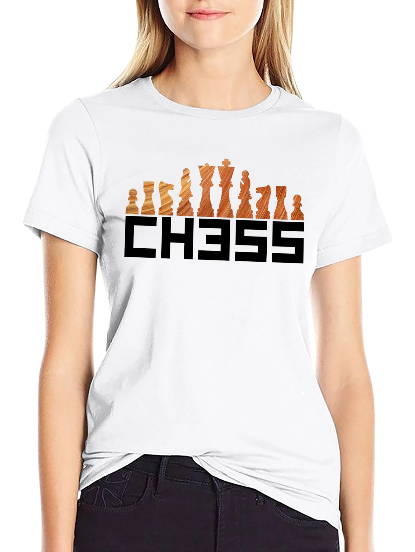 Chess Piece Graphic Tee - Wood Grain Design