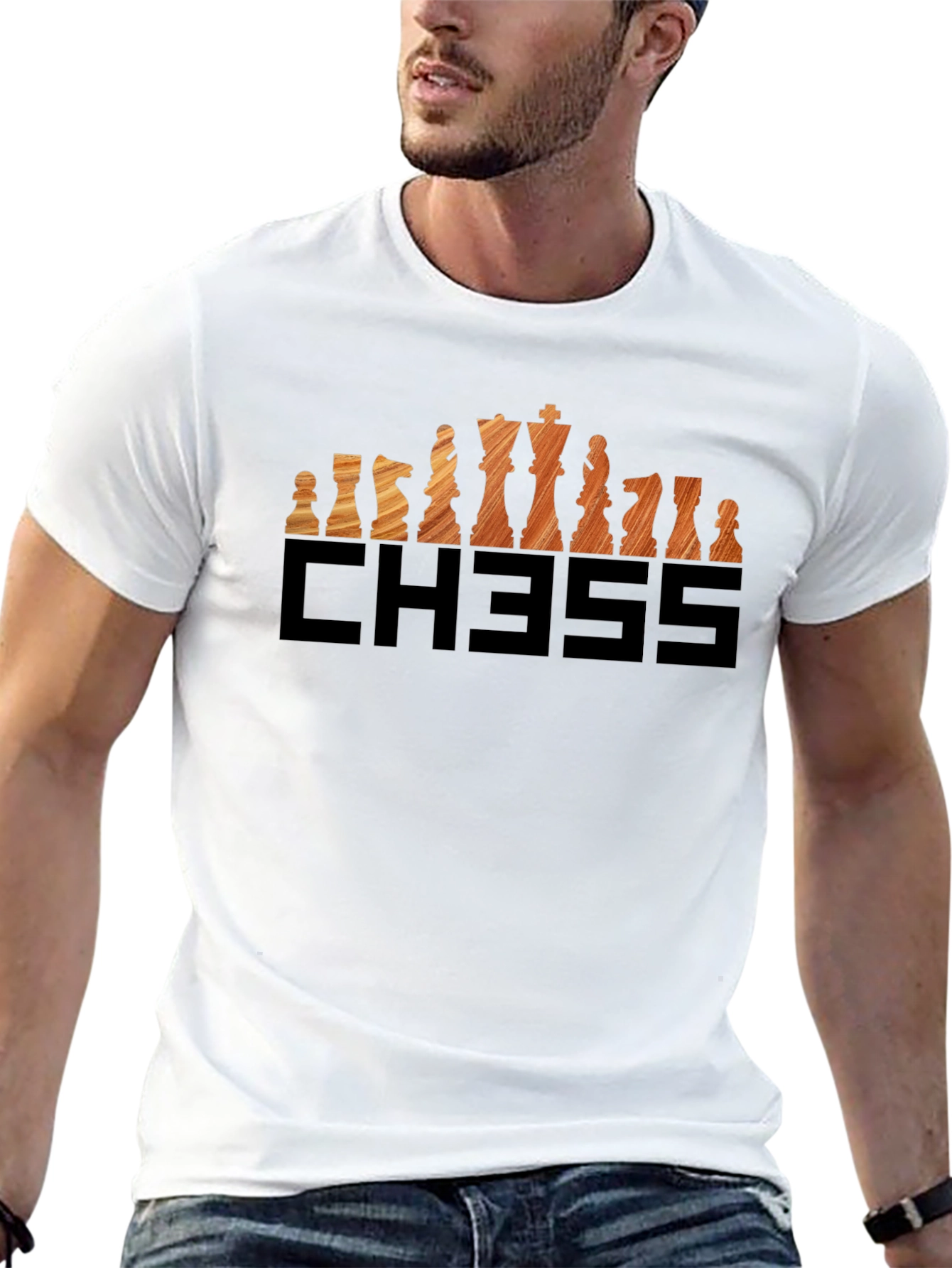 Chess Piece Graphic Tee - Wood Grain Design