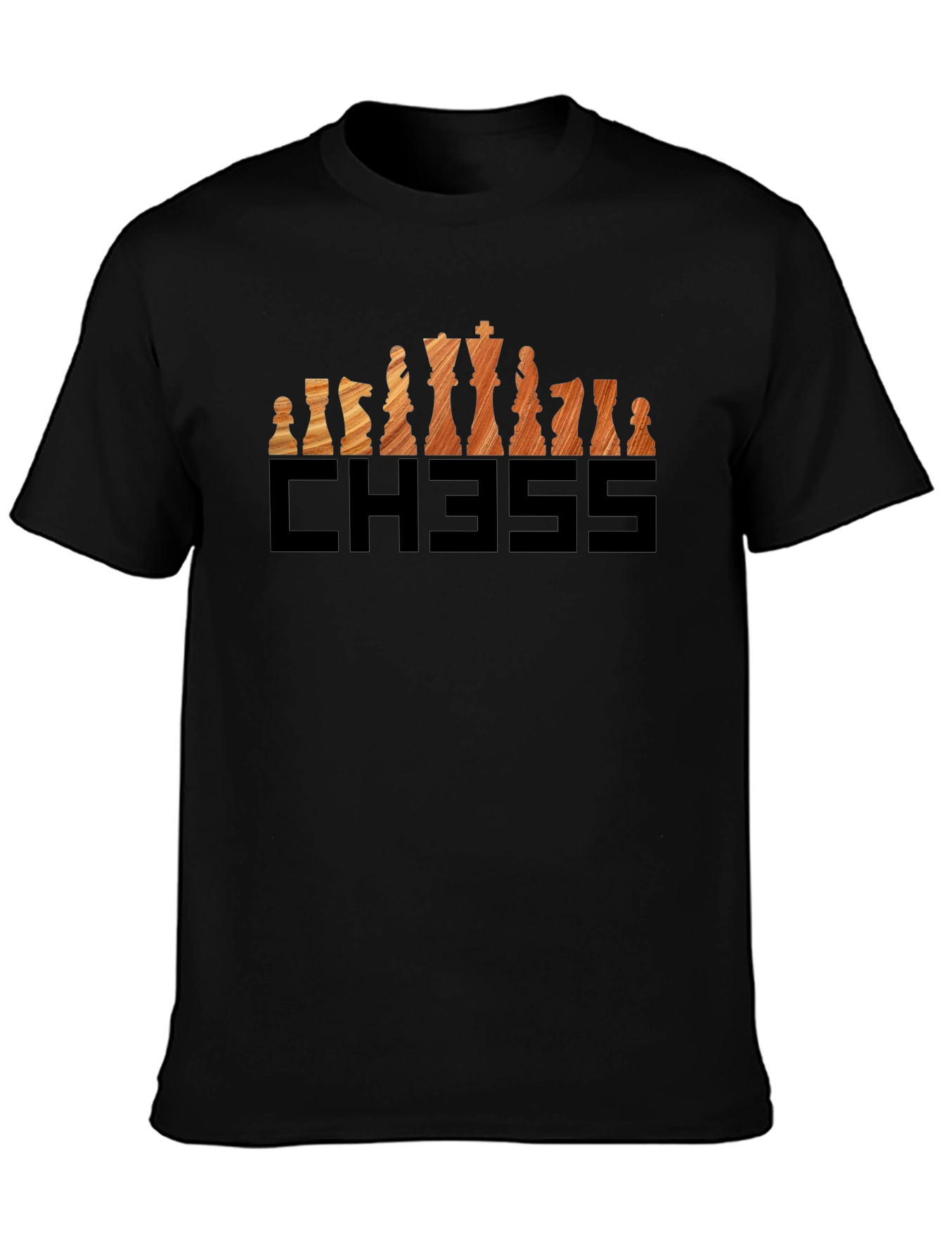 Chess Piece Graphic Tee - Wood Grain Design