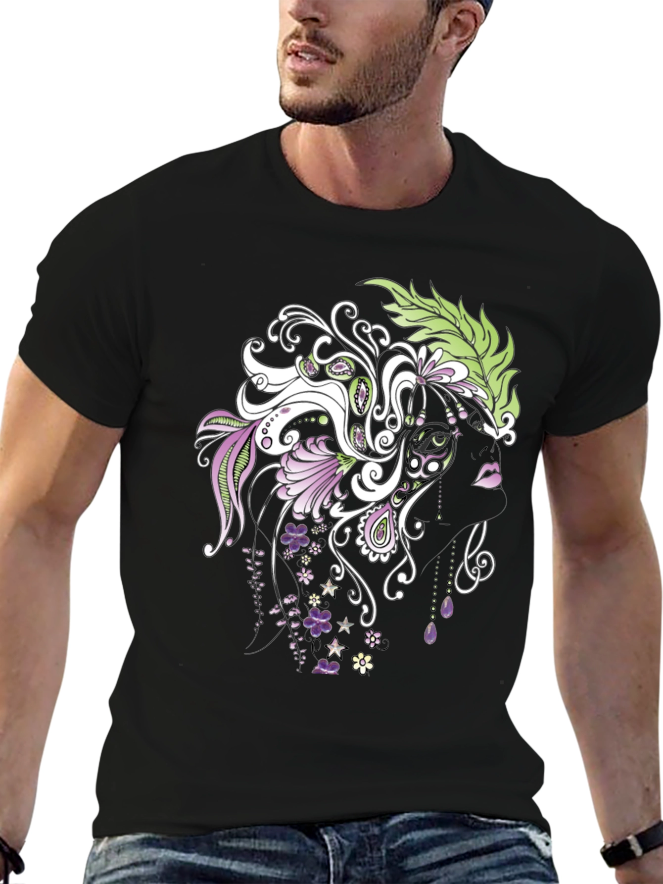 Floral Silhouette Graphic Tee - Stylish Black T-Shirt