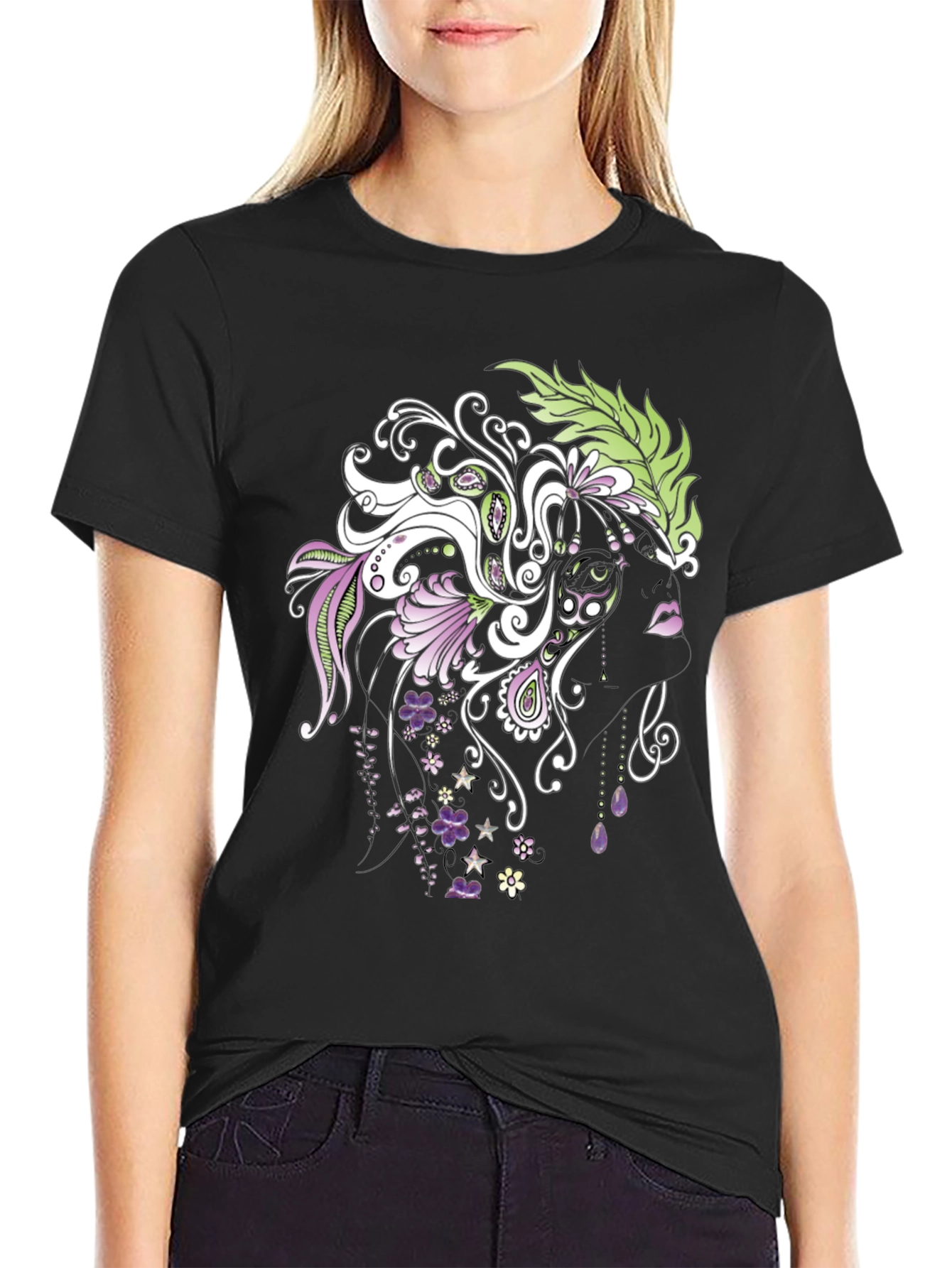 Floral Silhouette Graphic Tee - Stylish Black T-Shirt
