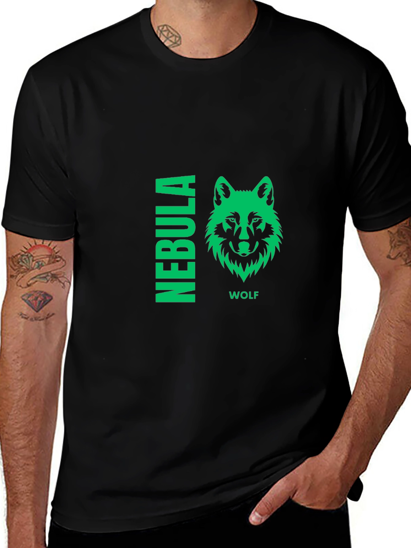 Nebula Wolf Graphic Print Black T-Shirt