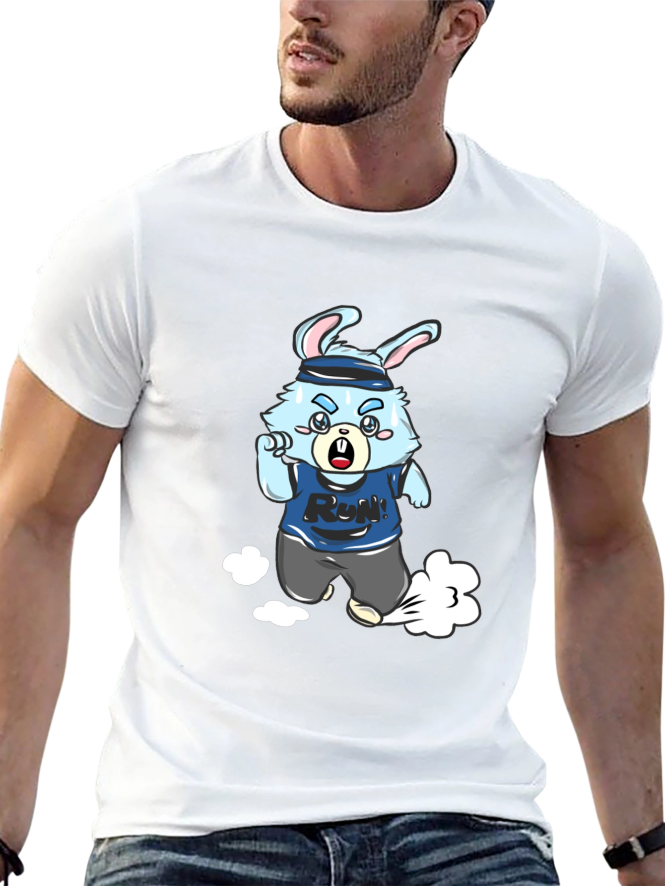 Running Rabbit Graphic Tee - Black Cotton Blend