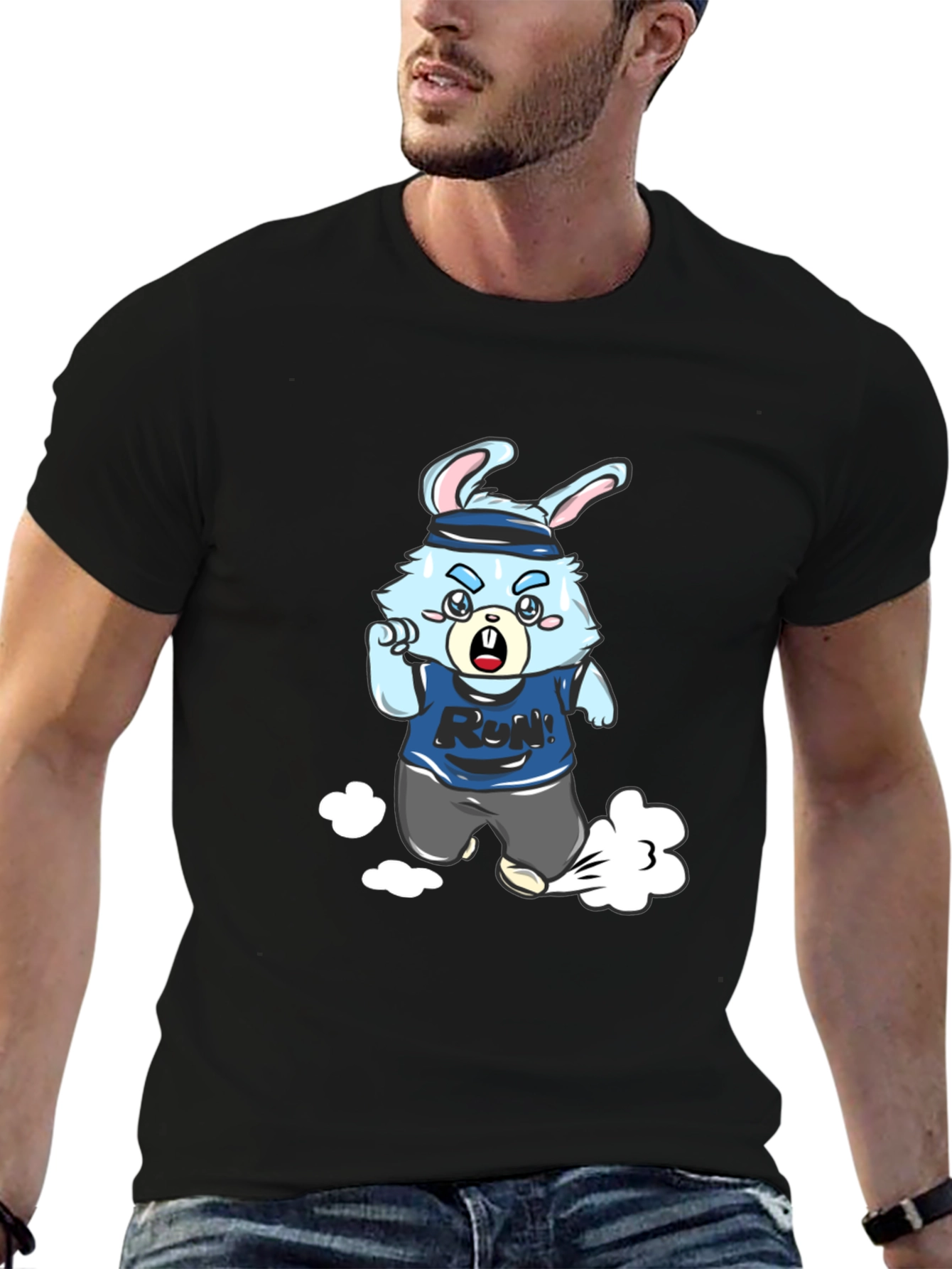 Running Rabbit Graphic Tee - Black Cotton Blend