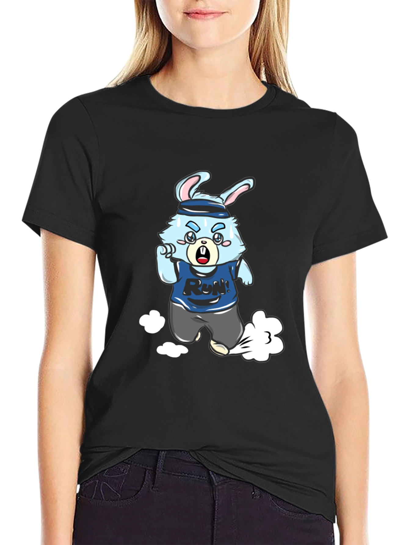 Running Rabbit Graphic Tee - Black Cotton Blend