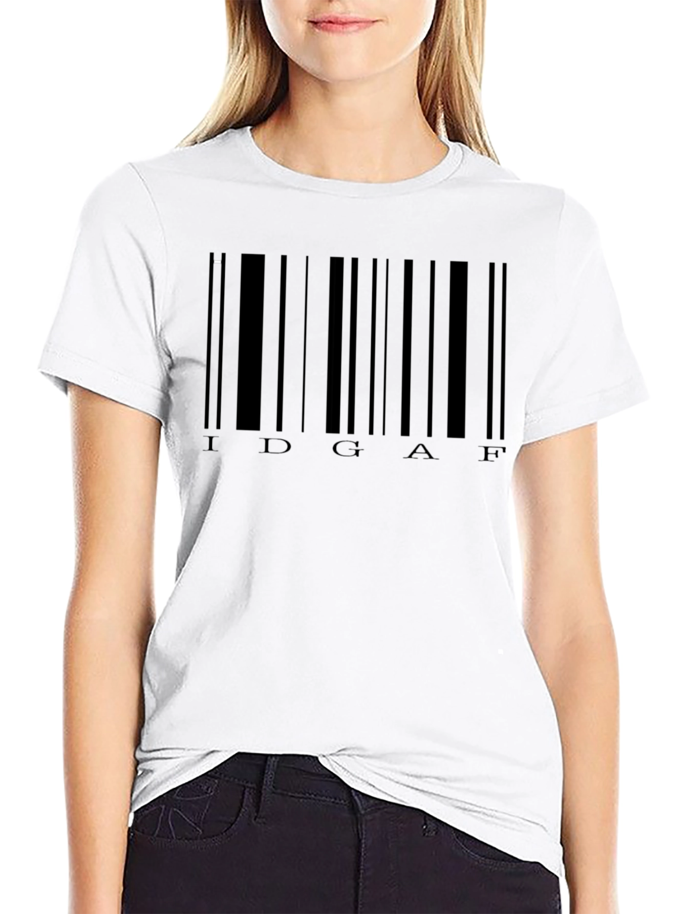 IDGAF Barcode T-Shirt - Black Crew Neck Tee
