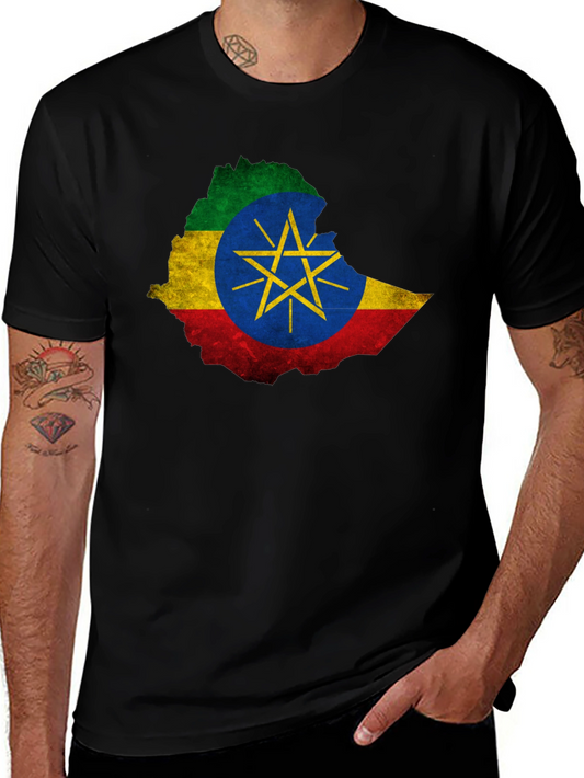 Ethiopia Flag Map Black T-Shirt - Unique Design