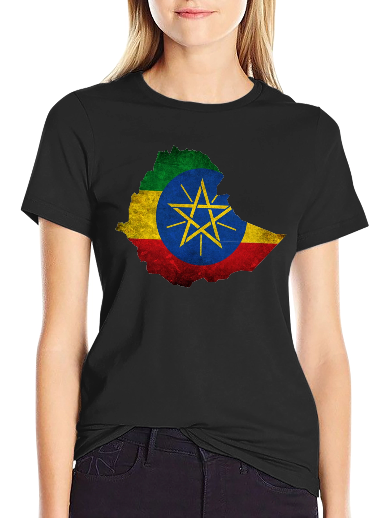 Ethiopia Flag Map Black T-Shirt - Unique Design