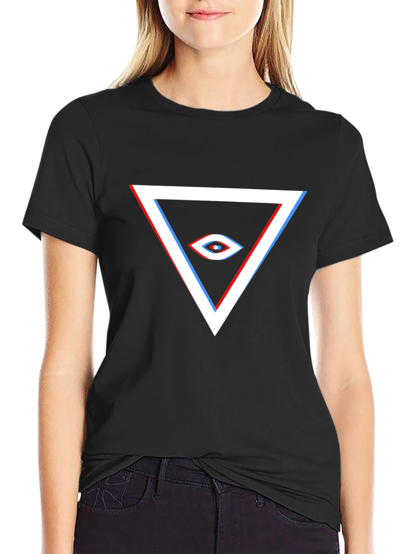 Mens Black Graphic Tee - Triangle Eye Design