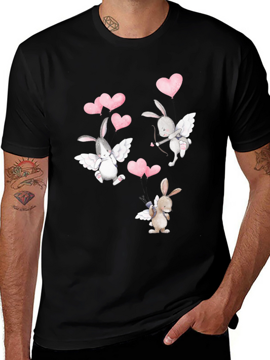 Bunny Cupid Valentines Day Black T-Shirt