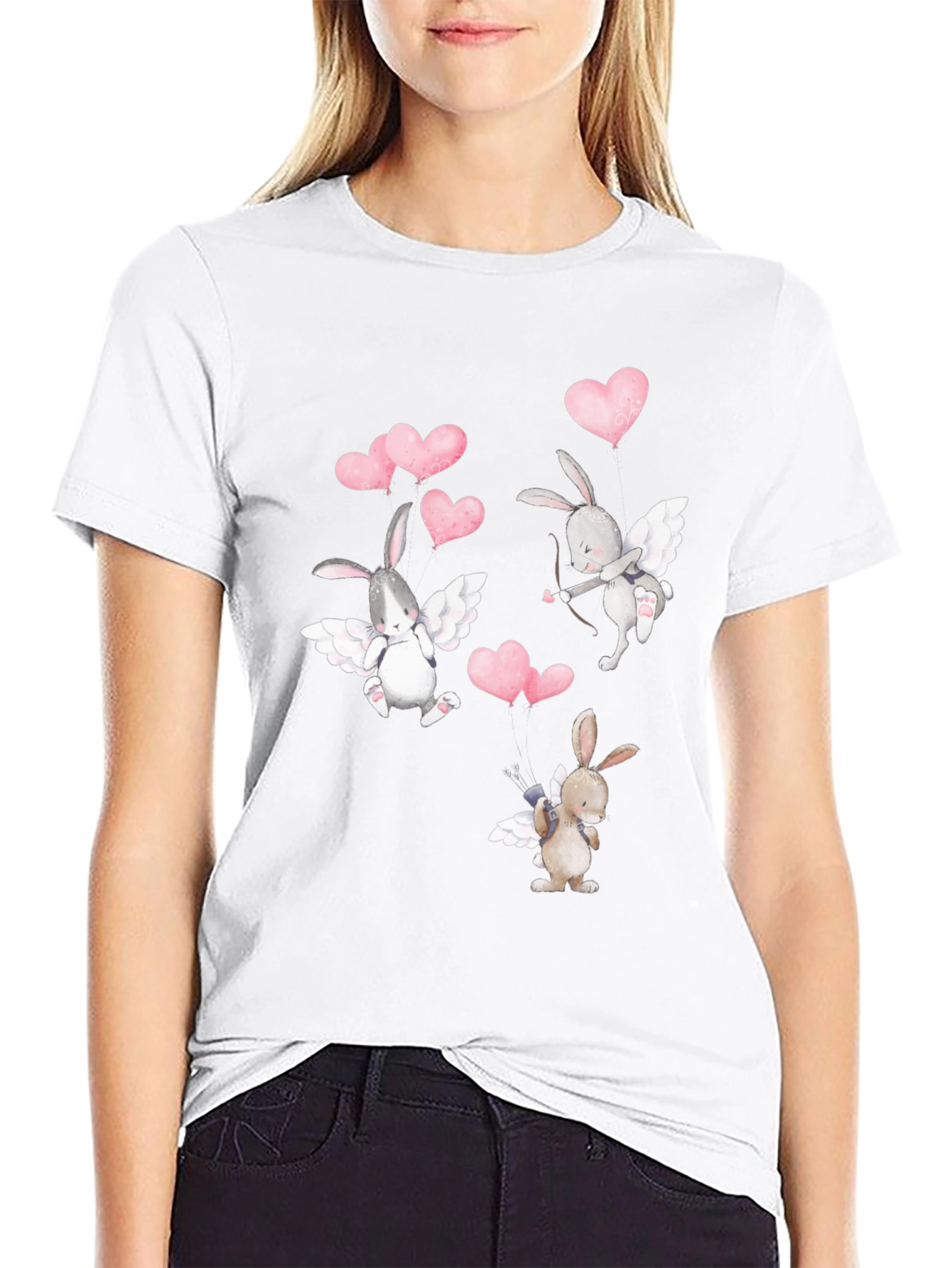 Bunny Cupid Valentines Day Black T-Shirt
