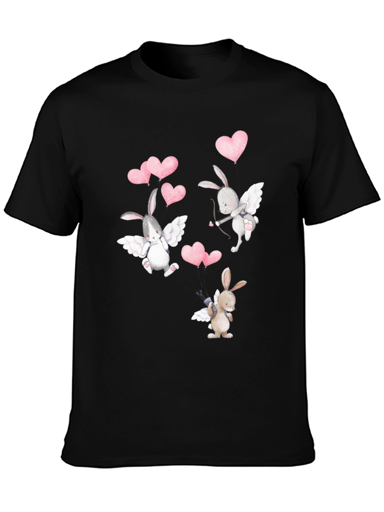 Bunny Cupid Valentines Day Black T-Shirt
