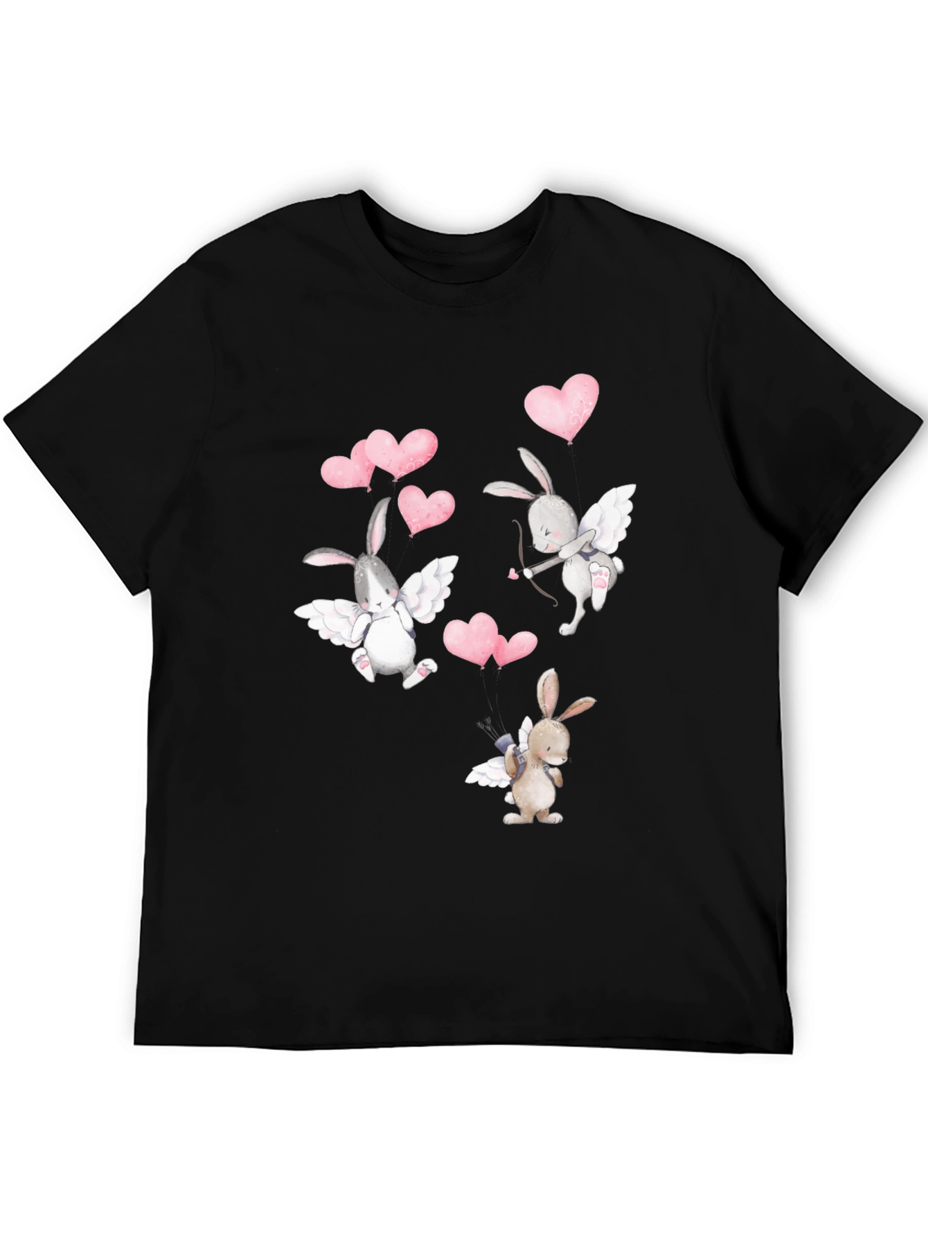 Bunny Cupid Valentines Day Black T-Shirt