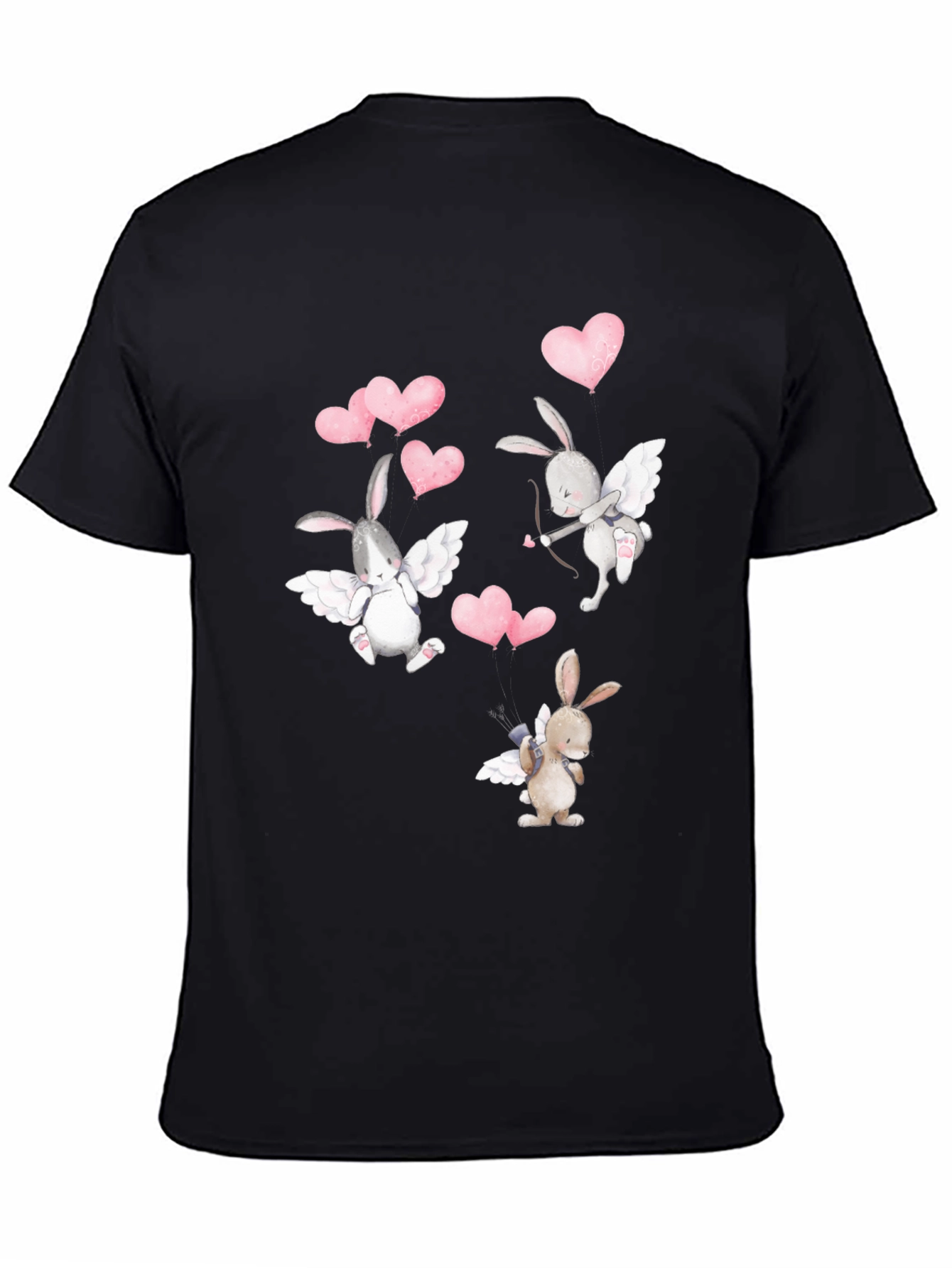 Bunny Cupid Valentines Day Black T-Shirt