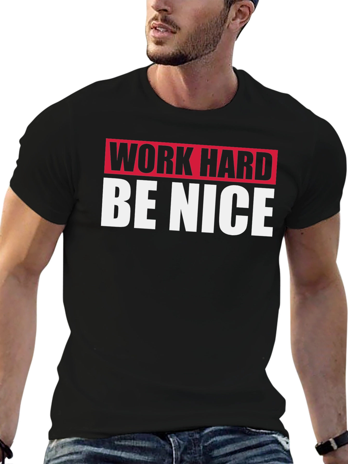 Work Hard Be Nice Black Graphic T-Shirt
