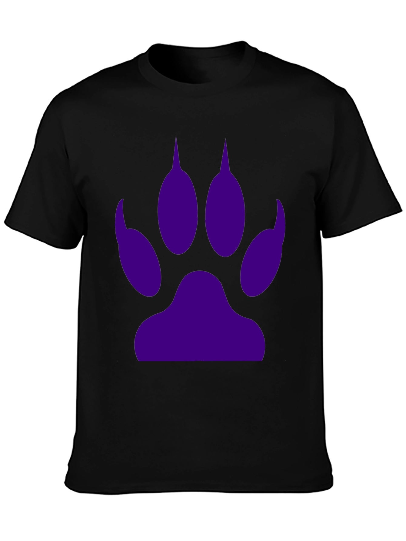 Purple Paw Print Graphic Tee - Casual Black T-Shirt