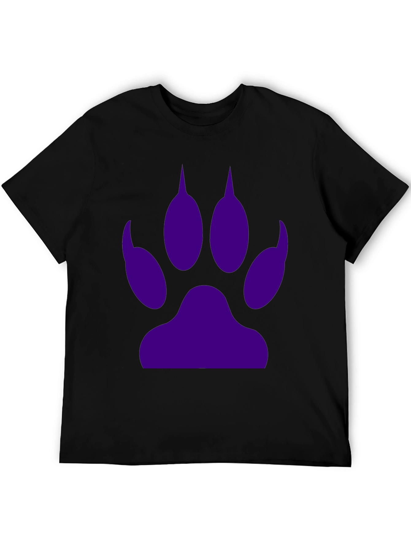 Purple Paw Print Graphic Tee - Casual Black T-Shirt
