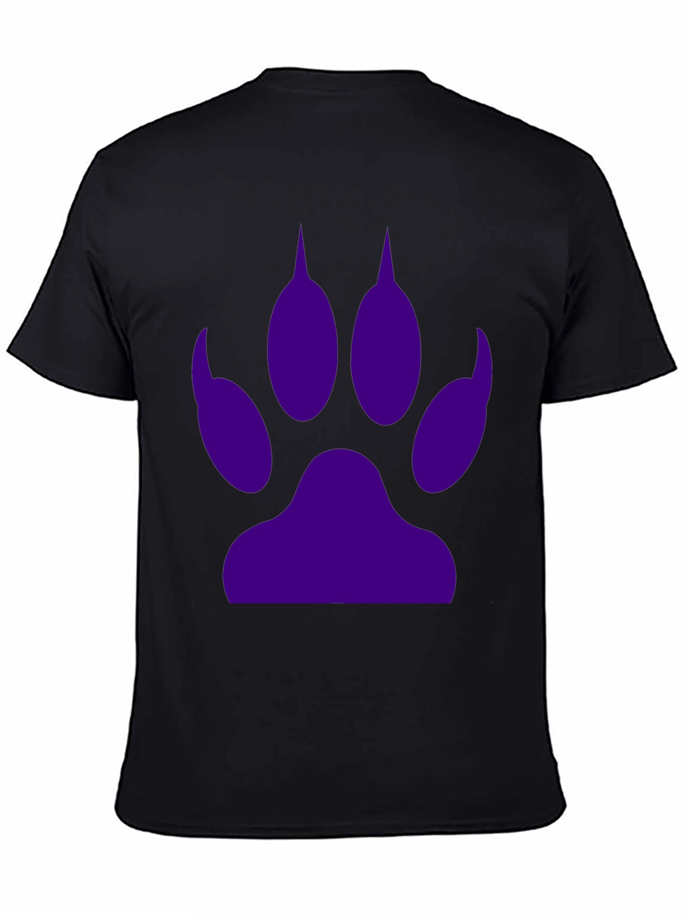 Purple Paw Print Graphic Tee - Casual Black T-Shirt