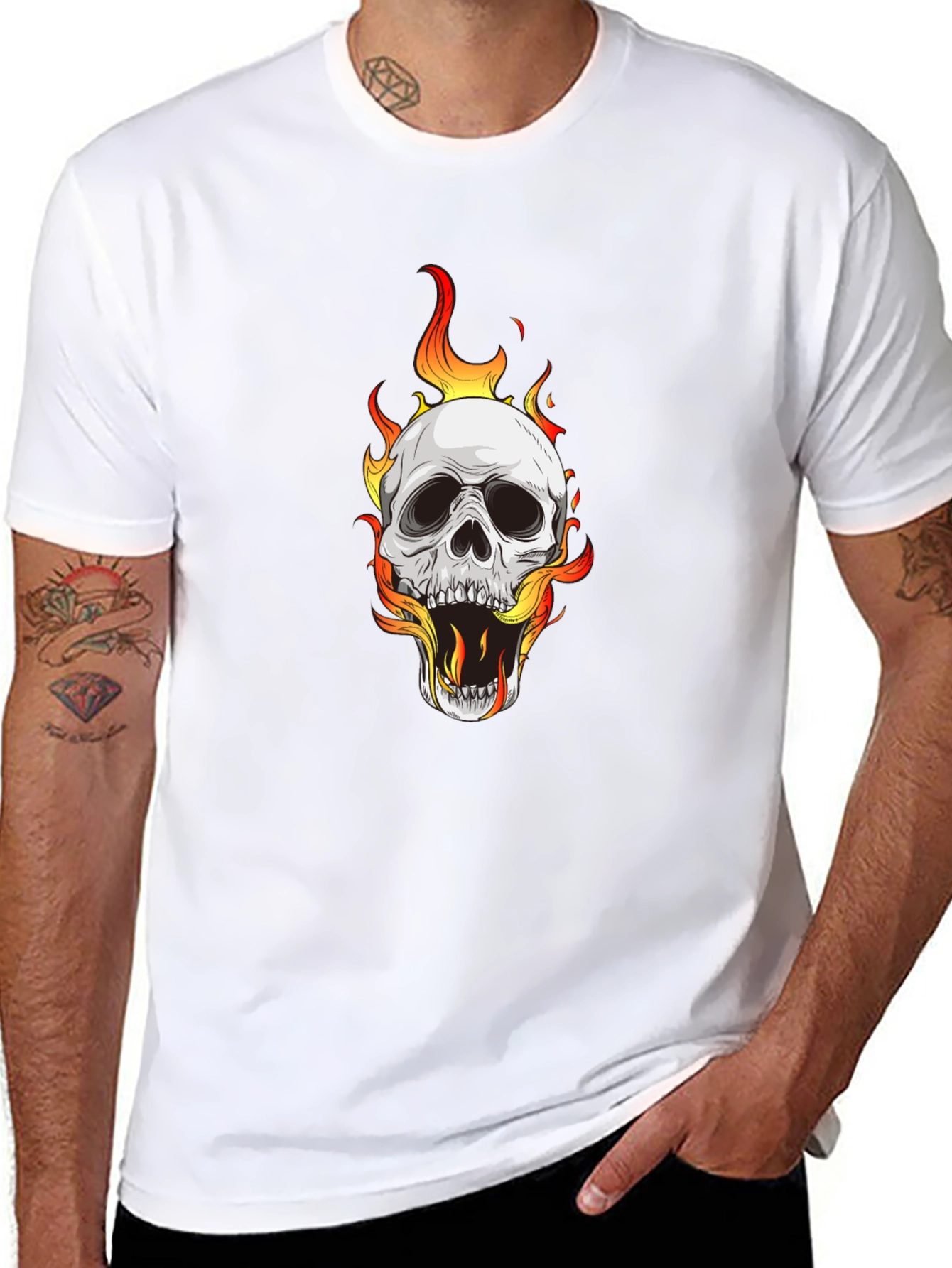 Skull on Fire Graphic Black T-Shirt
