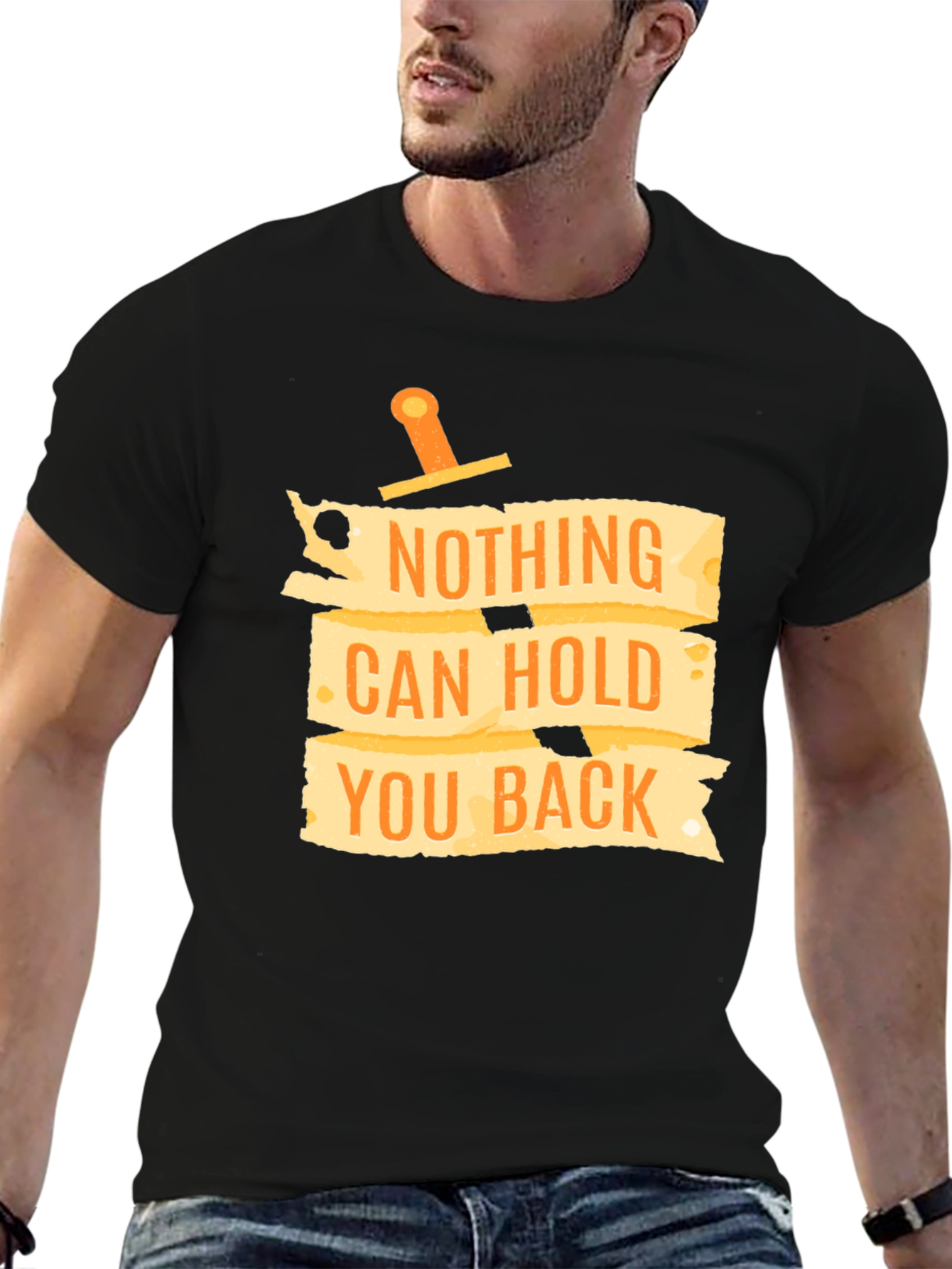 Motivational Black T-Shirt: Nothing Can Hold You Back