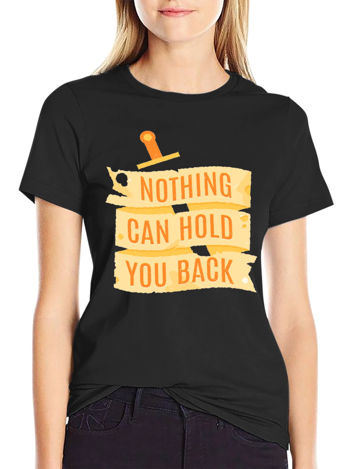 Motivational Black T-Shirt: Nothing Can Hold You Back