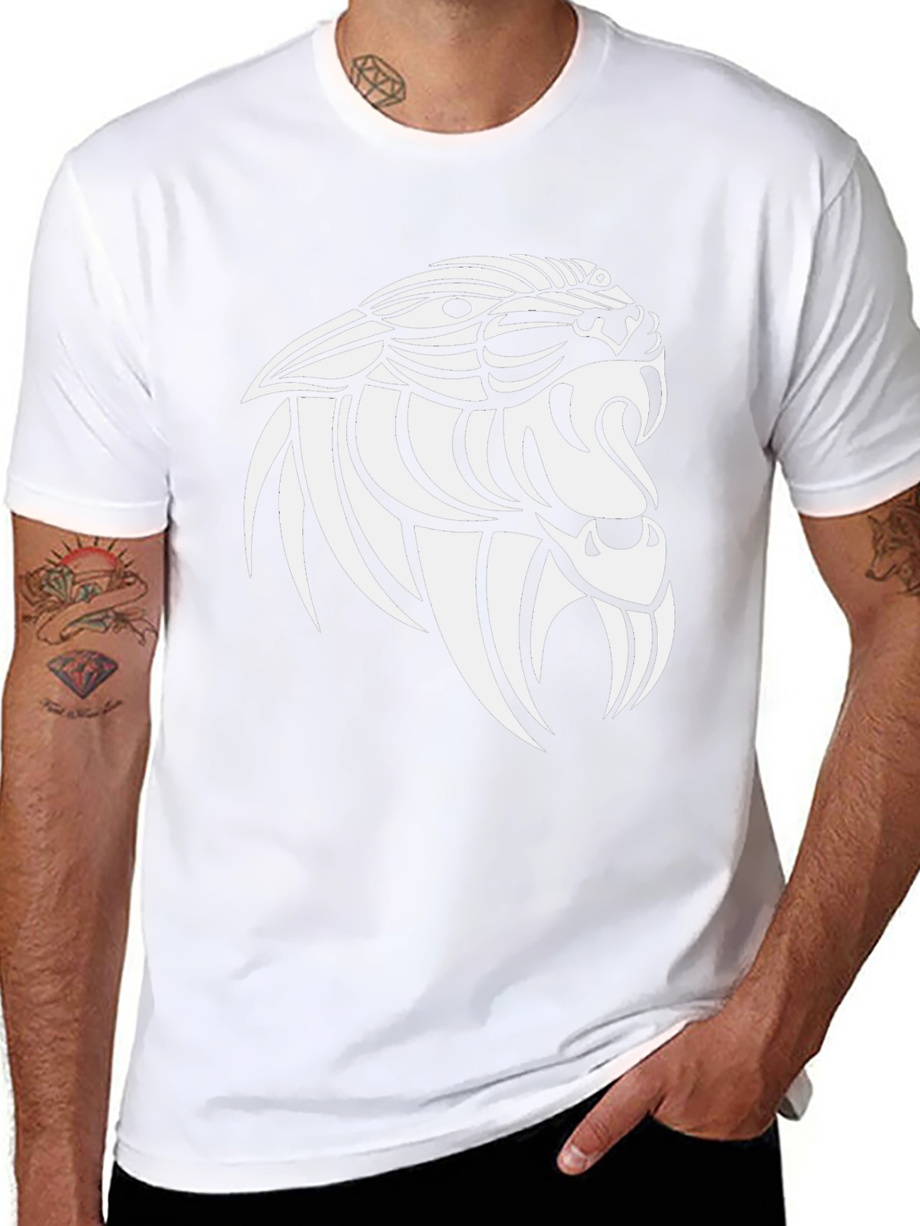 Mens Black T-Shirt with Saber-Toothed Tiger Graphic