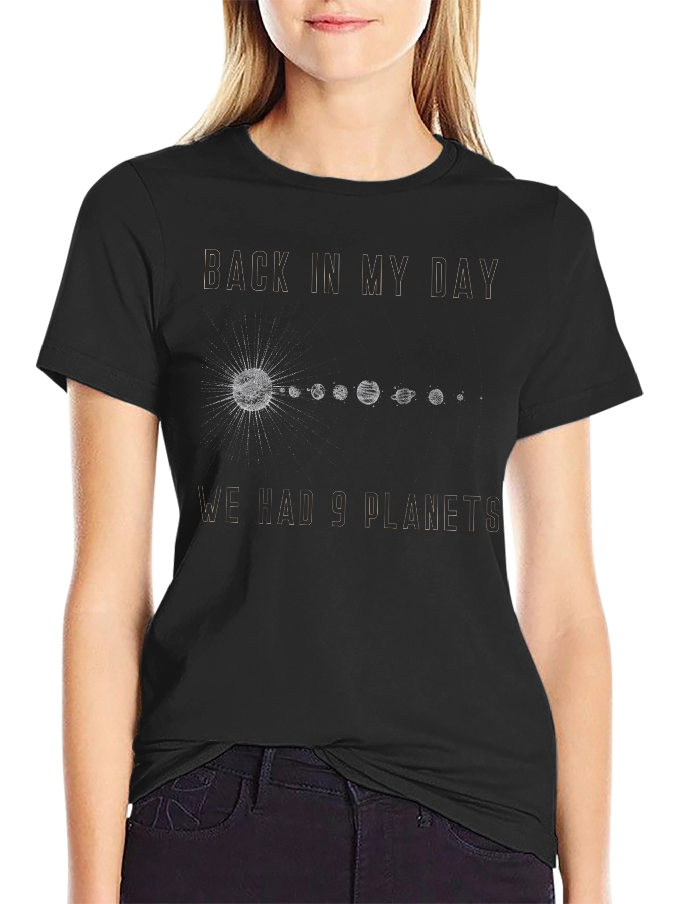 Retro 9 Planets Graphic Tee - Space Nostalgia Shirt