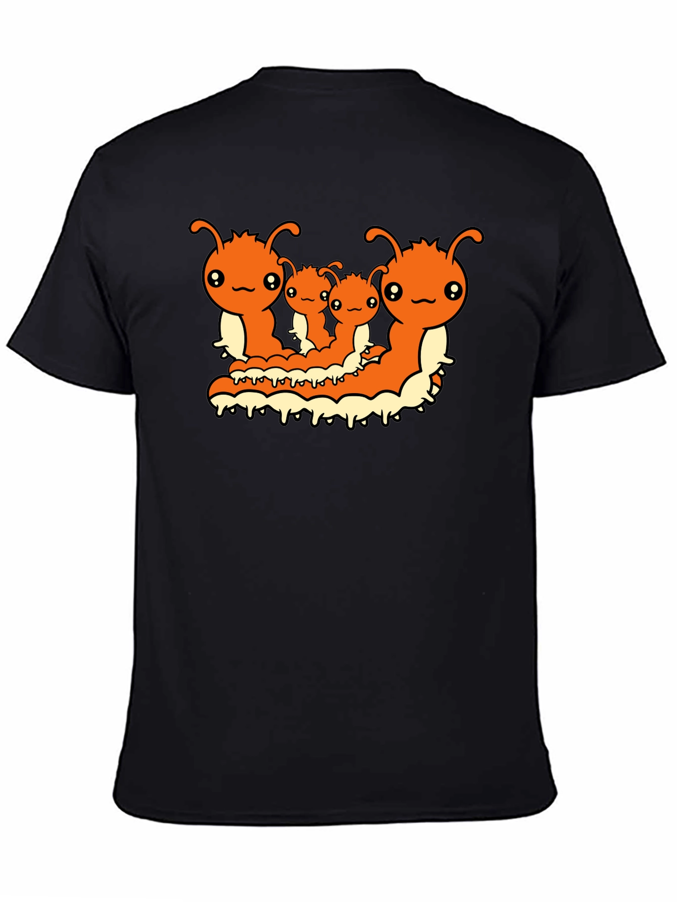Cute Caterpillar Family T-Shirt - Black Cotton Tee
