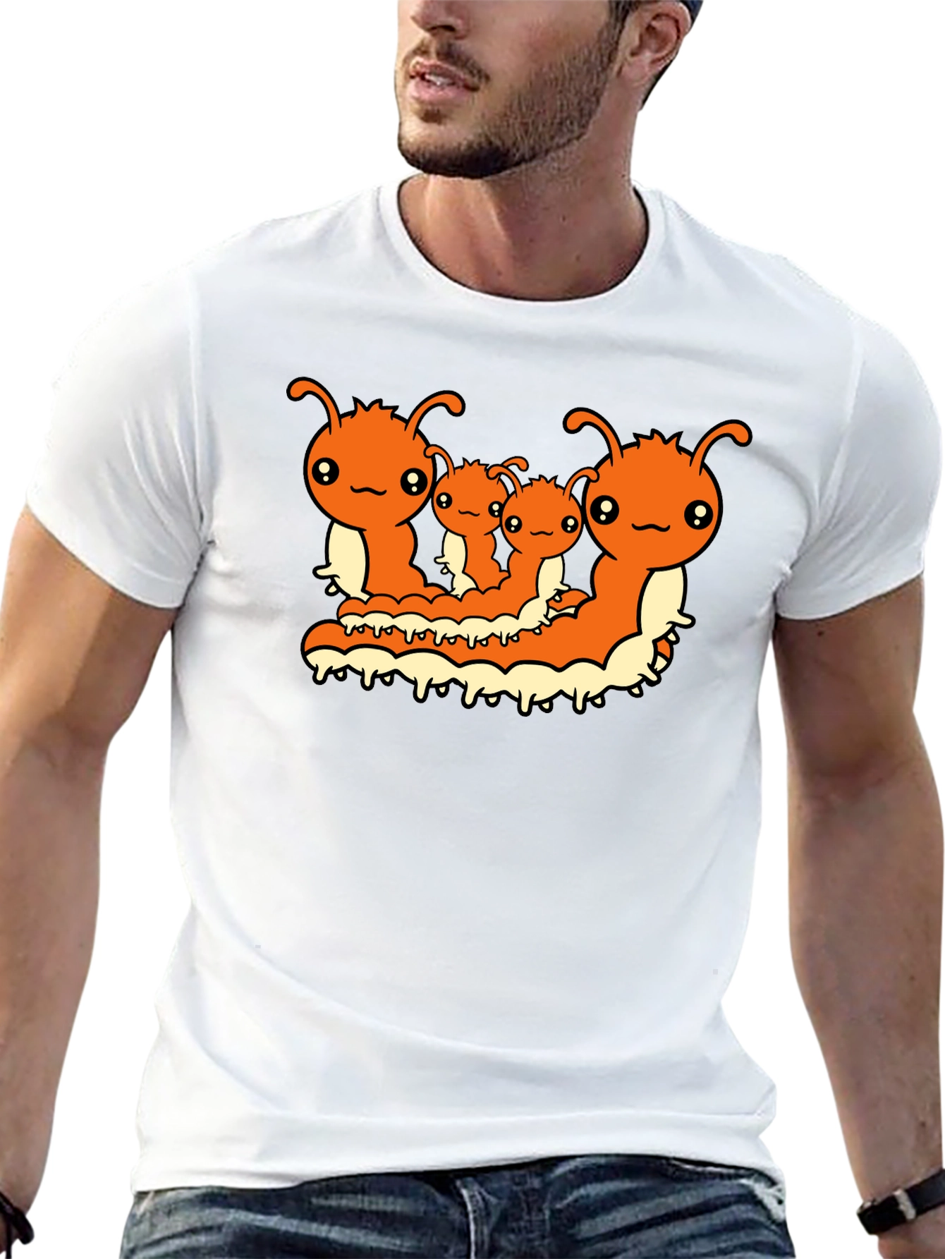 Cute Caterpillar Family T-Shirt - Black Cotton Tee