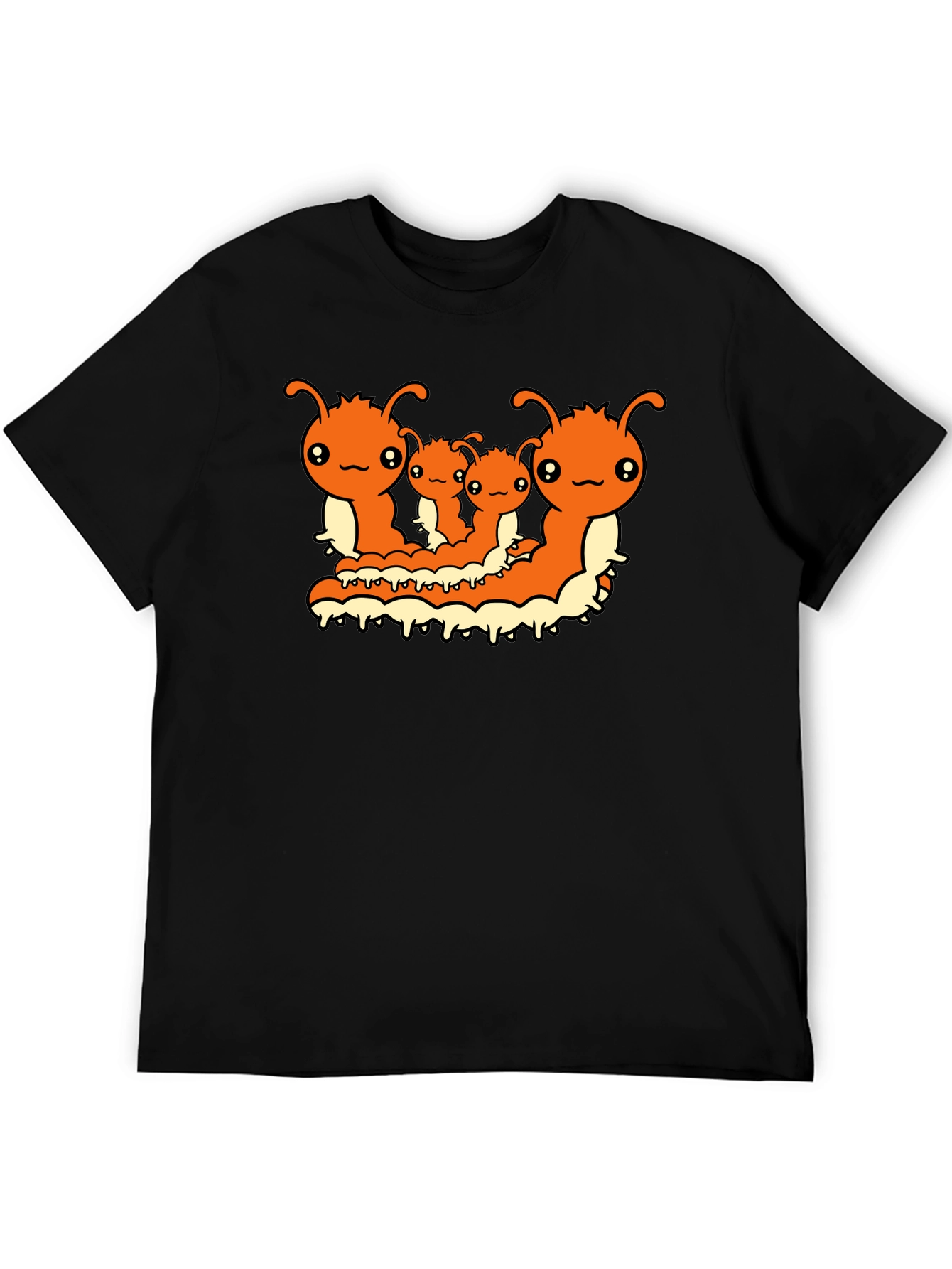 Cute Caterpillar Family T-Shirt - Black Cotton Tee