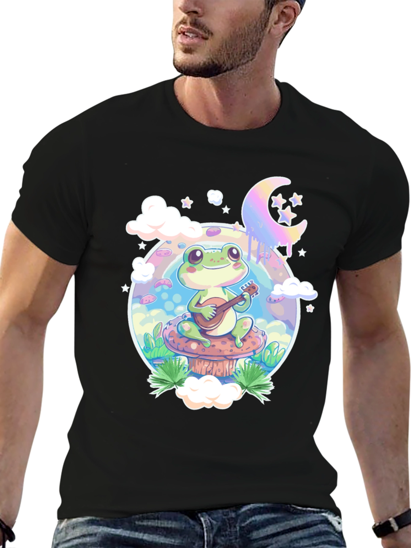 Frog Mushroom Guitarist Graphic Tee