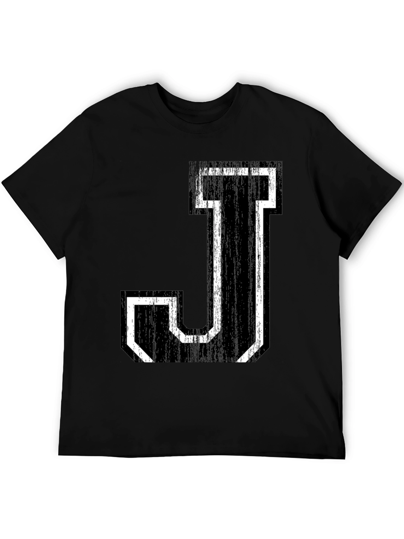 Letter J Graphic Tee - Black Cotton Shirt