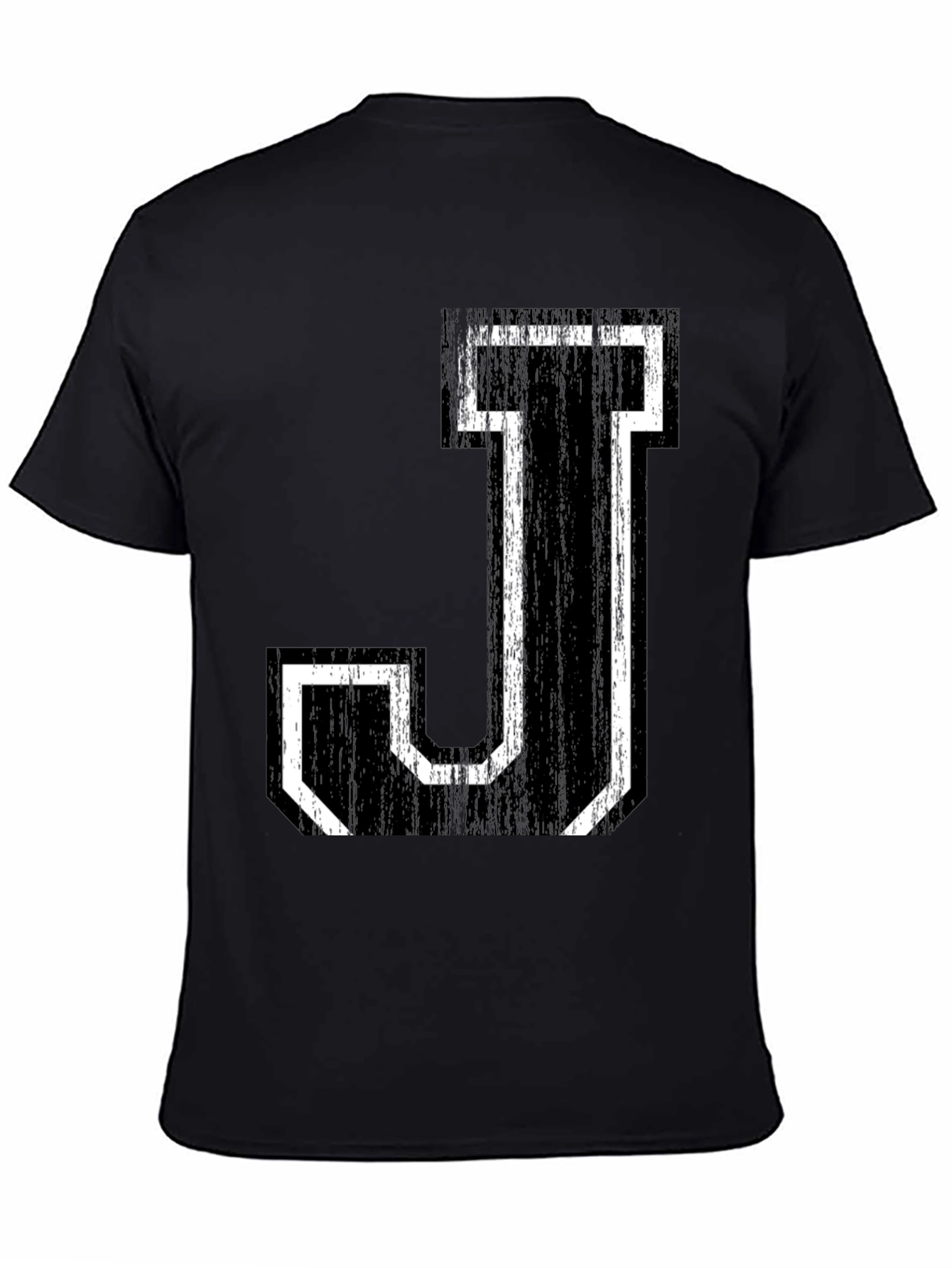 Letter J Graphic Tee - Black Cotton Shirt