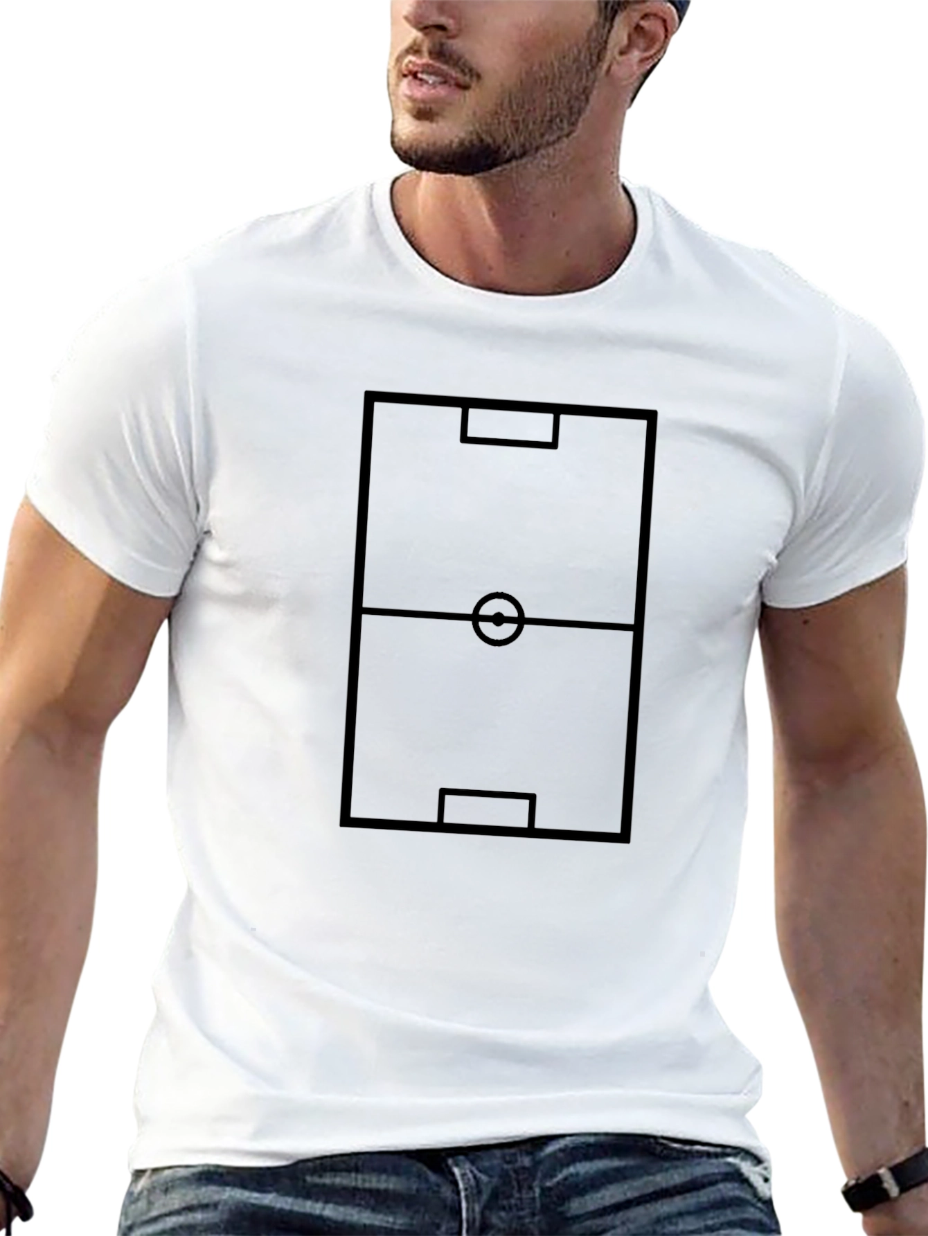 Soccer Field Graphic Tee - Black Cotton T-Shirt